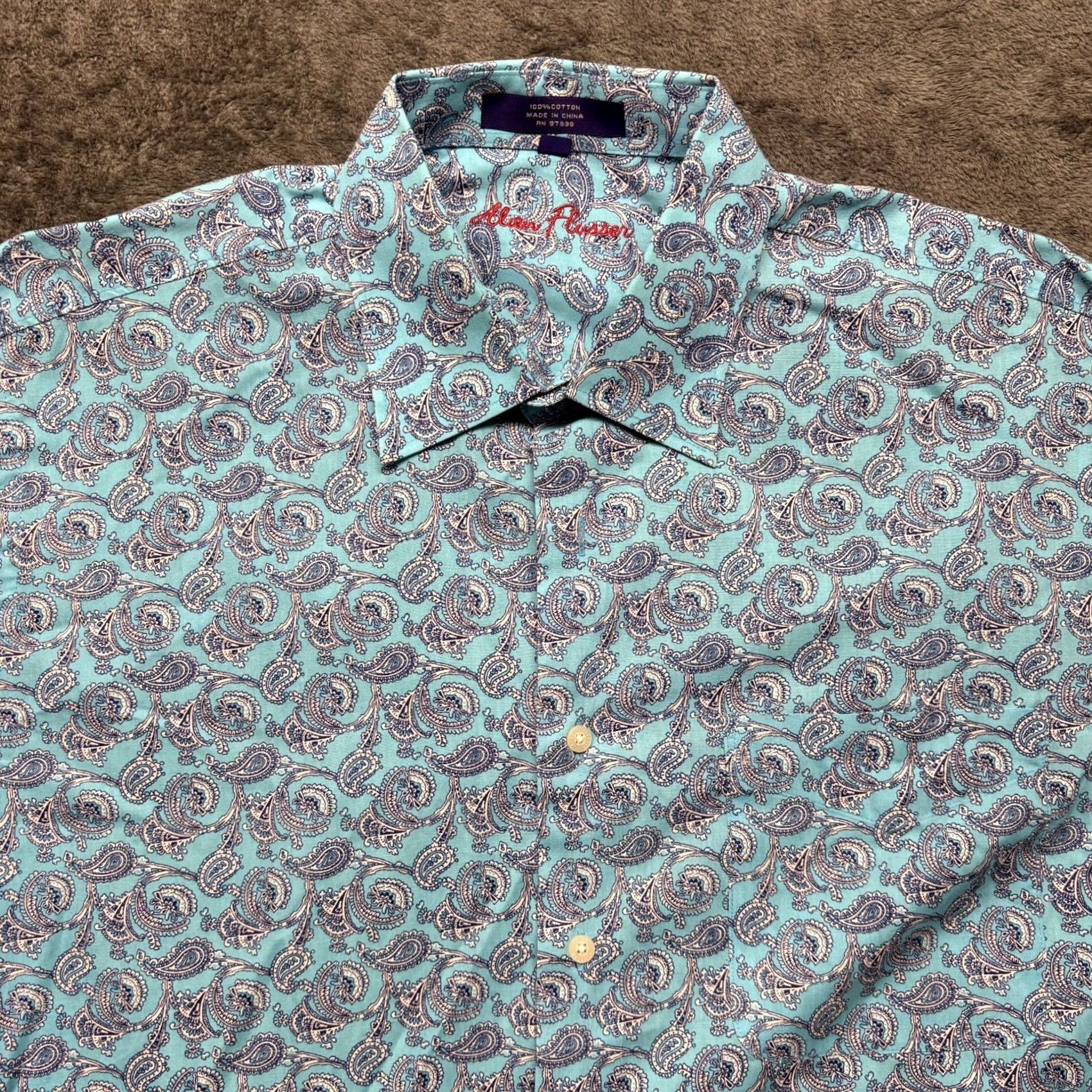 Vintage Alan Flusser Shirt Mens Large Blue Paisley Button Up Long Sleeve Preppy Classic Size US L / EU 52-54 / 3 - 2 Thumbnail