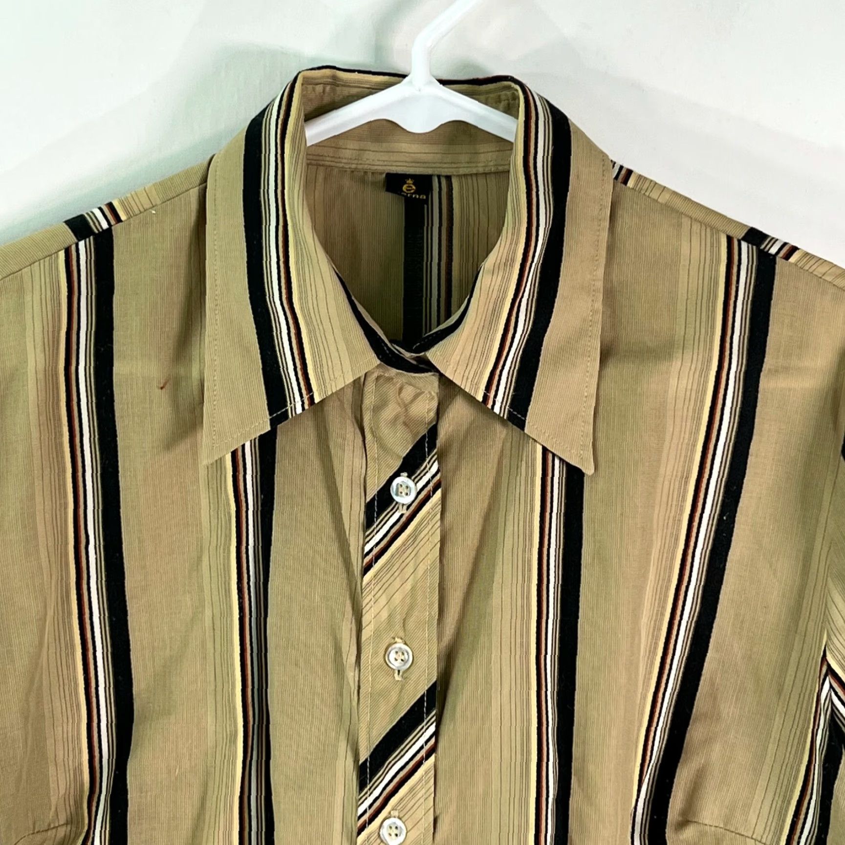 Vintage Eterna Beige Striped Button Front Long Sleeve Shirt Blouse Size M Womens Regular Fit Casual Shirt Size M / US 6-8 / IT 42-44 - 3 Thumbnail