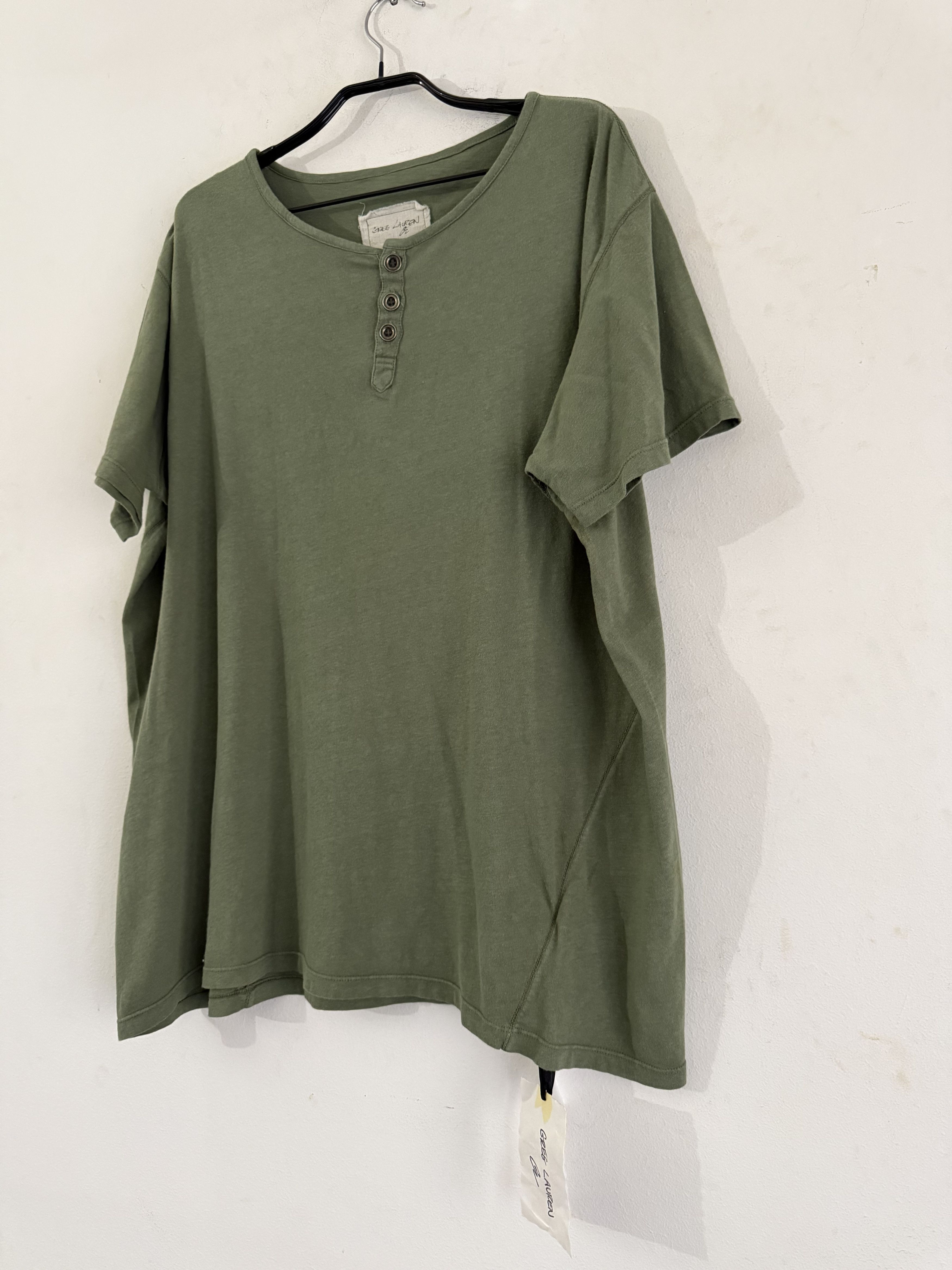 Greg Lauren Ls Henley Faded Army Size US XL / EU 56 / 4 - 2 Thumbnail