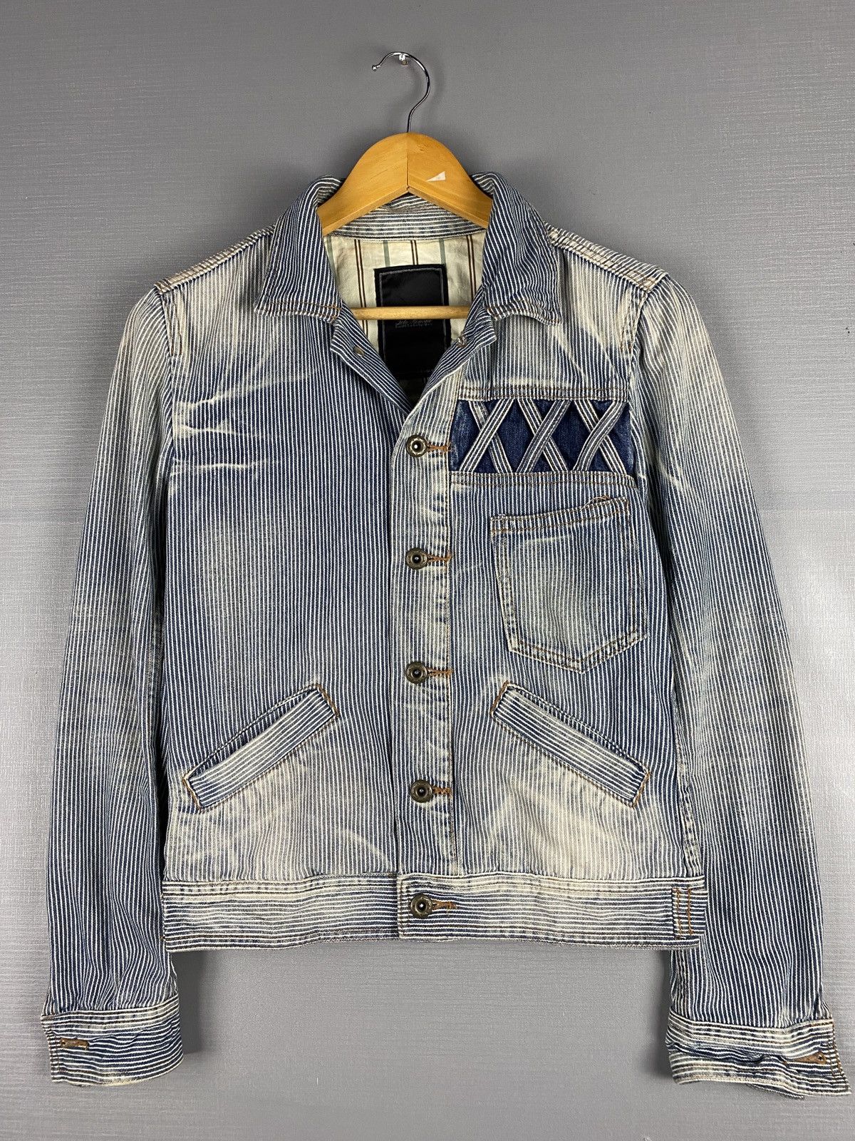 Issey Miyake Vintage Tete Homme Blue and White Striped Denim Jacket Size US M / EU 48-50 / 2 - 1 Thumbnail