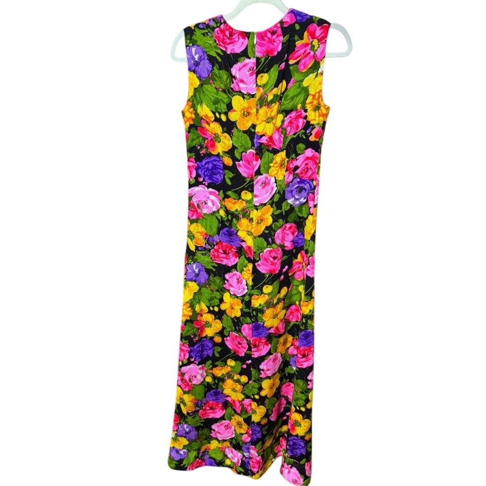 Vintage Vintage 60s Black Pink Floral Sleeveless Maxi Dress XS Small Size XS / US 0-2 / IT 36-38 - 2 Thumbnail