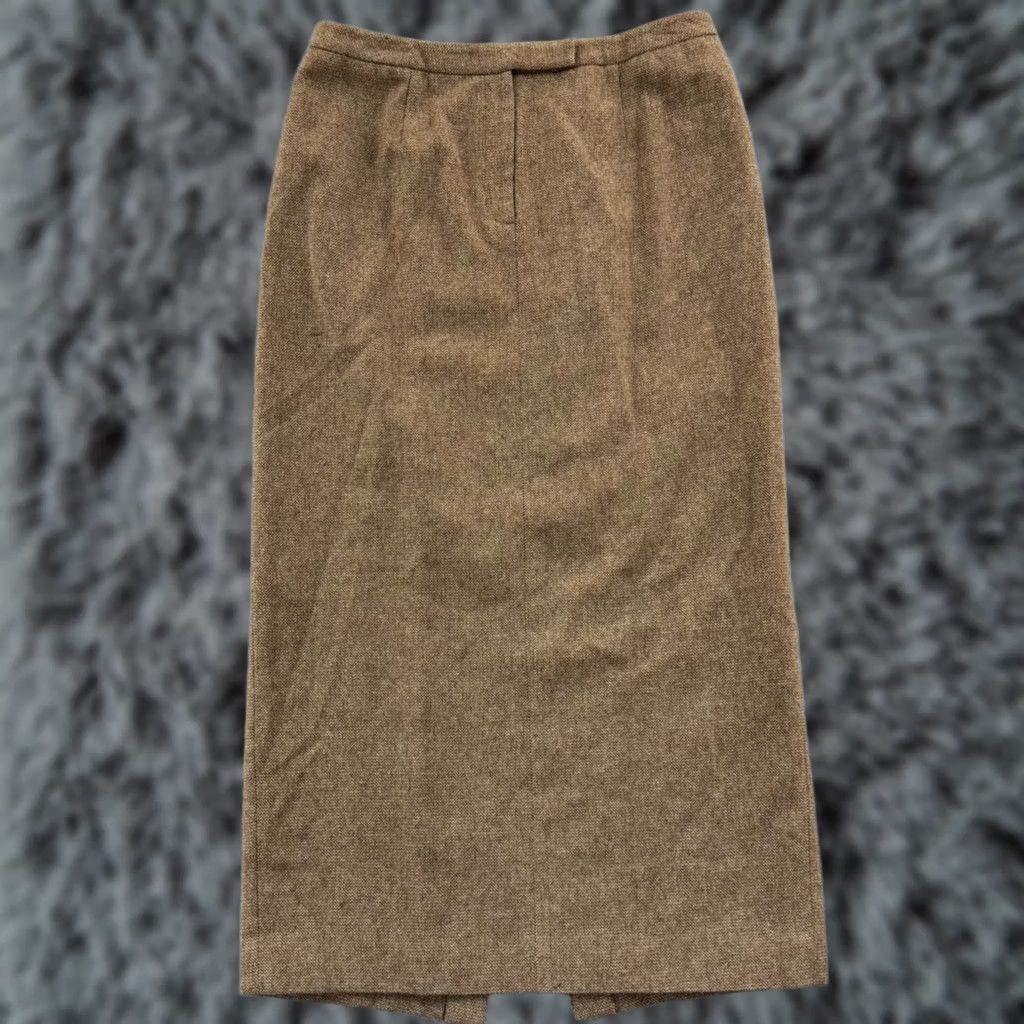 Ralph Lauren VINTAGE Lauren Ralph Lauren Skirt Womens 14 Tweed Wool Long High Rise City Preppy Zipper Button Lined Brown 100% Lambswool Size 36" / US 14 / IT 50 - 1 Thumbnail
