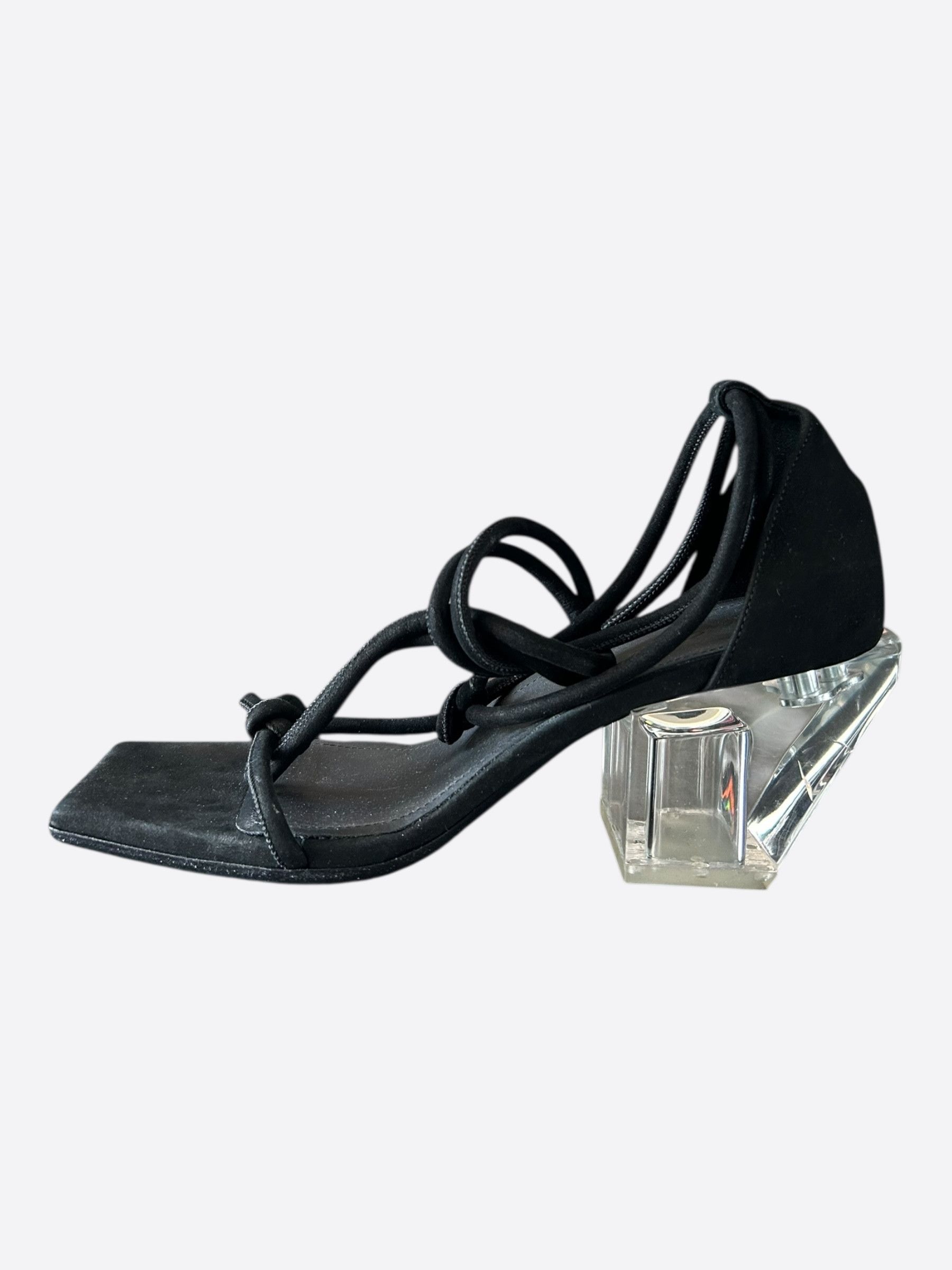 Rick Owens Rick Owens Black & Clear Leather Ankle-Wrap Sandals Size US 10 / IT 40 - 3 Thumbnail