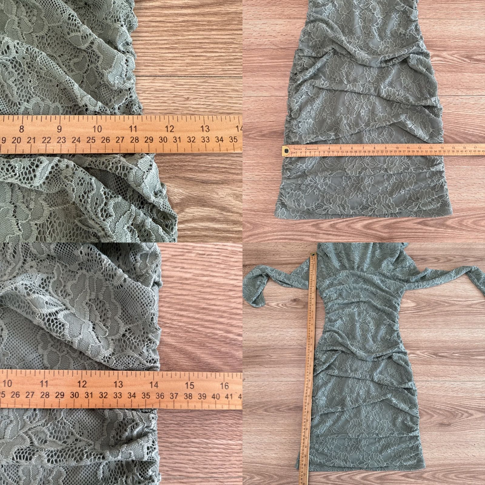 Vintage VINTAGE Lily Rose Women's Dress Bodycon Lace Off the Shoulder Knee Length Long Sleeve Small Green Size S / US 4 / IT 40 - 8 Thumbnail