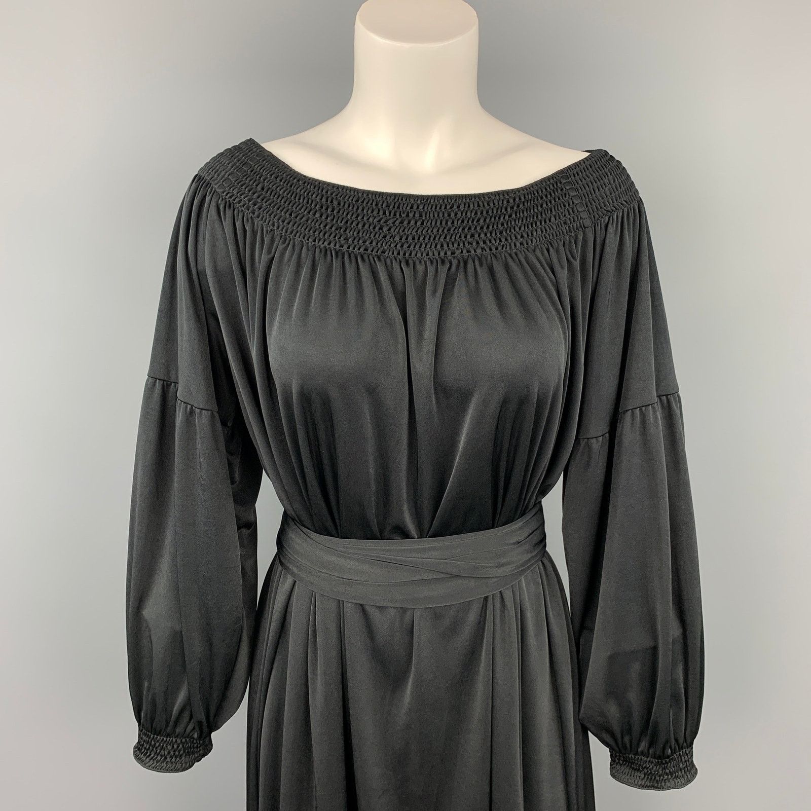 Prada PRADA Size S Black Jersey Polyester Bohemian Belted Dress Size S / US 4 / IT 40 - 2 Thumbnail