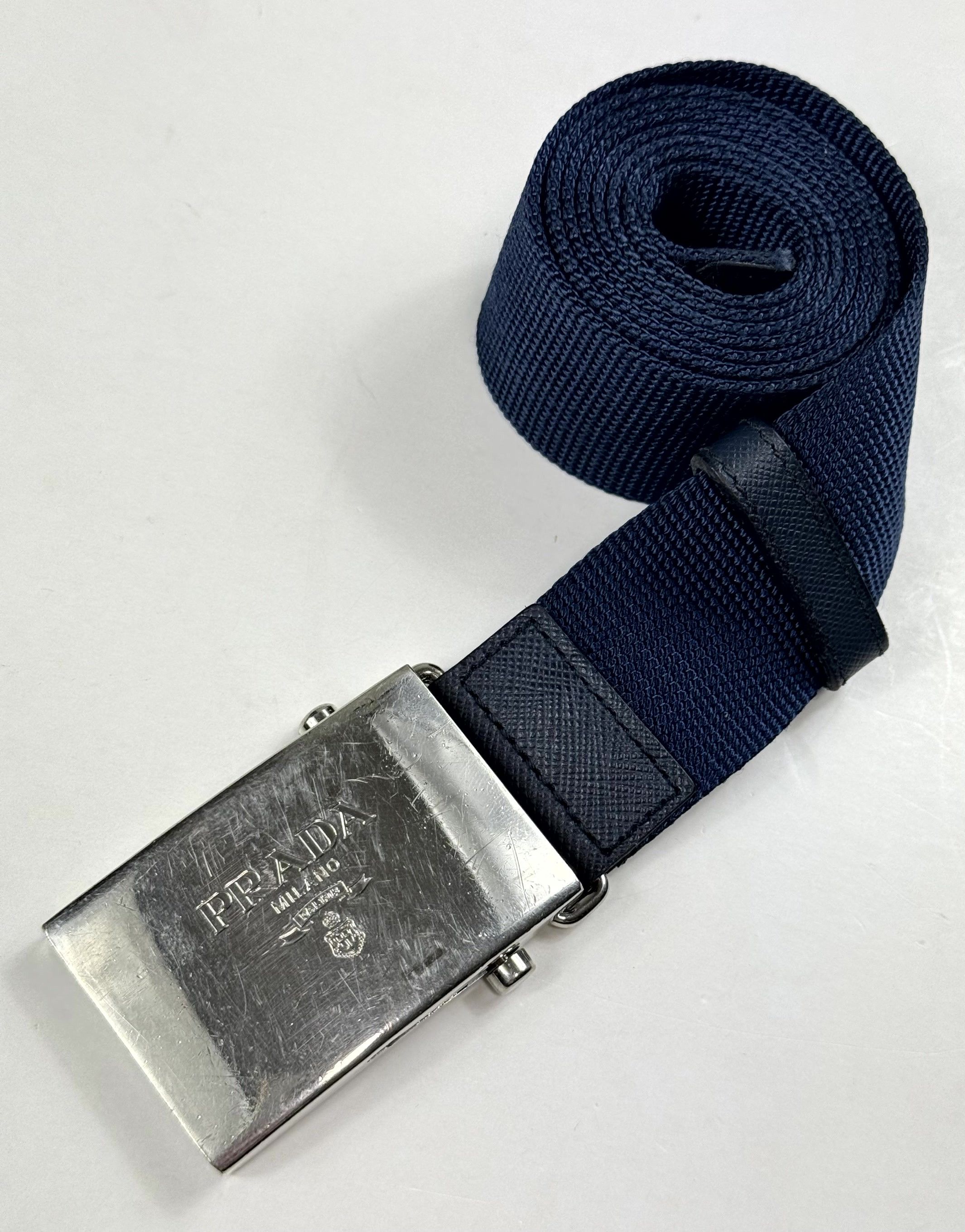 Prada Prada Logo Adjustable Navy Blue Web Belt Size 95/38 Size ONE SIZE - 1 Thumbnail