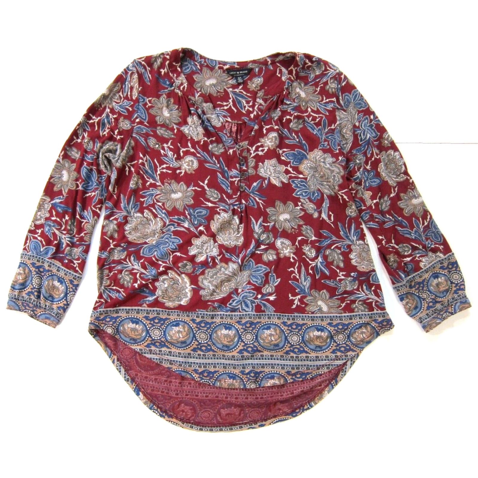 Lucky Brand Lucky Brand Blouse Paisley Floral Long Sleeve Tunic S Red Blue 100% Rayon Jersey Womens XS Size S / US 4 / IT 40 - 2 Thumbnail