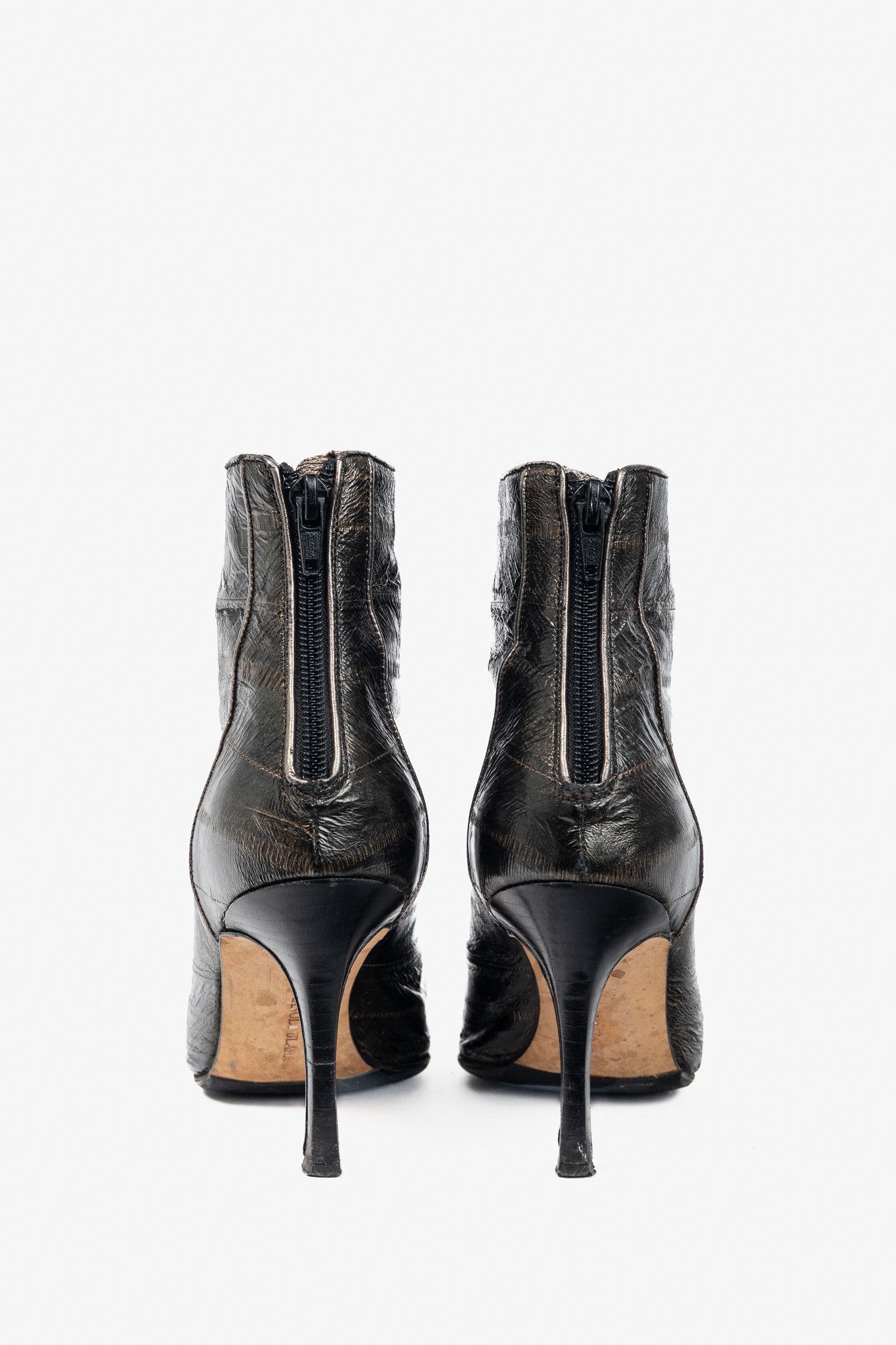 Manolo Blahnik Manolo Blahnik Brown Eelskin Pointed-Toe Booties Size US 6.5 / IT 36.5 - 3 Thumbnail