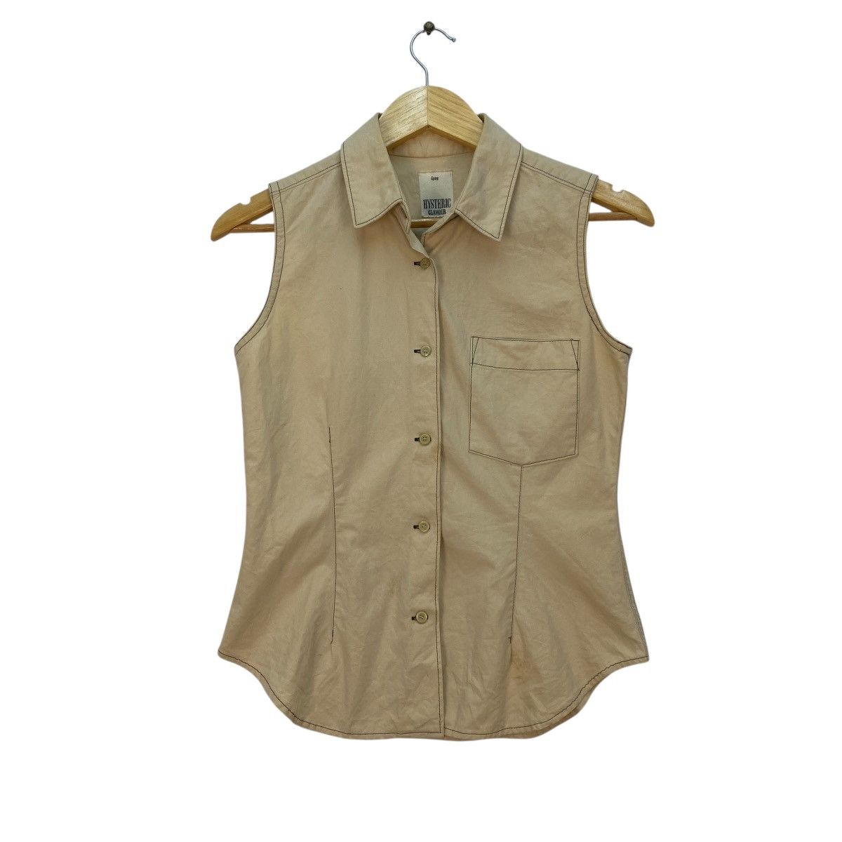 Hysteric Glamour 💥 sleeveless khaki button-down shirt from the Japanese brand Size S / US 4 / IT 40 - 1 Thumbnail