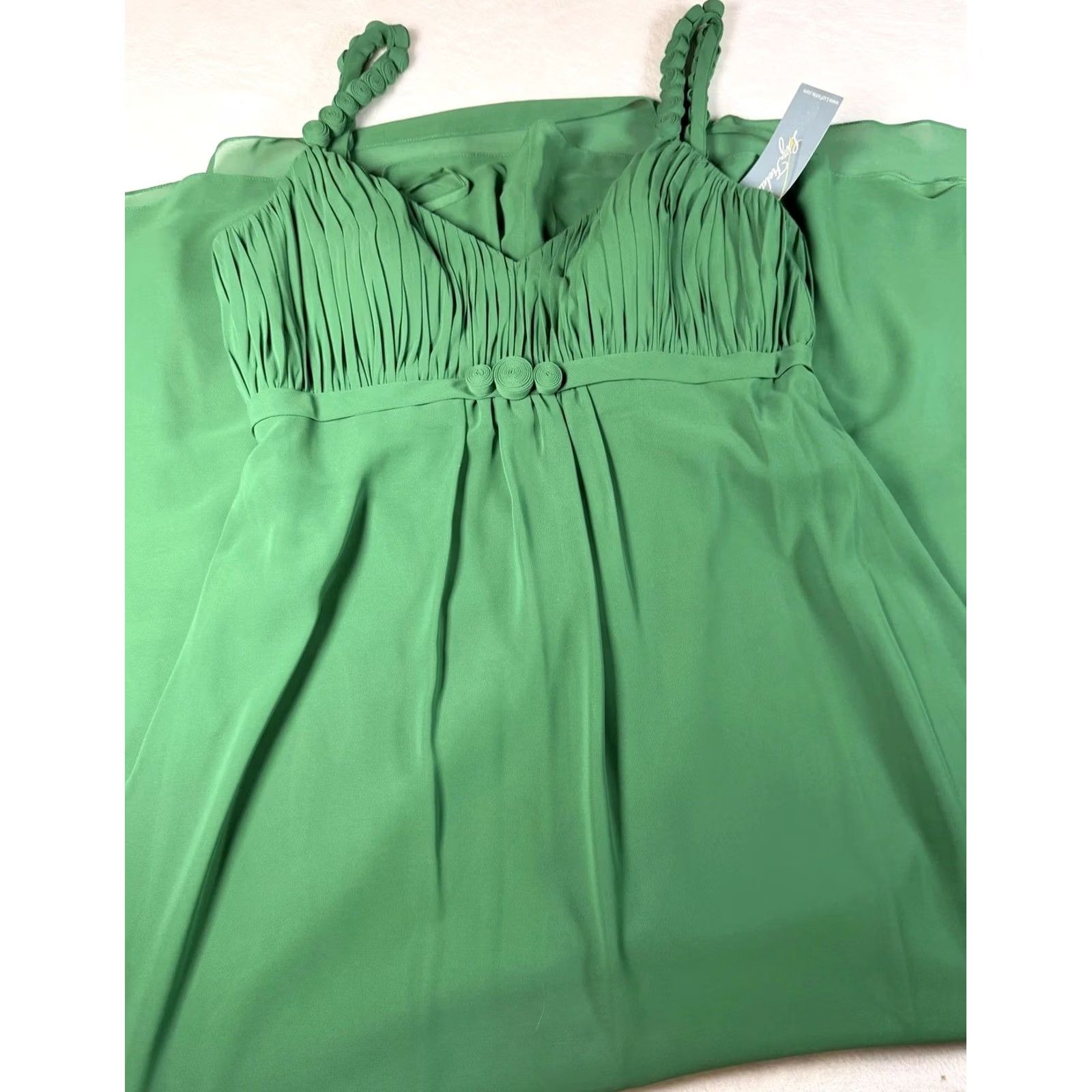 Vintage Liz Fields Dress Womens 14 Green Chiffon Sweetheart Strappy Maxi Formal Gown Size XL / US 12-14 / IT 48-50 - 5 Thumbnail