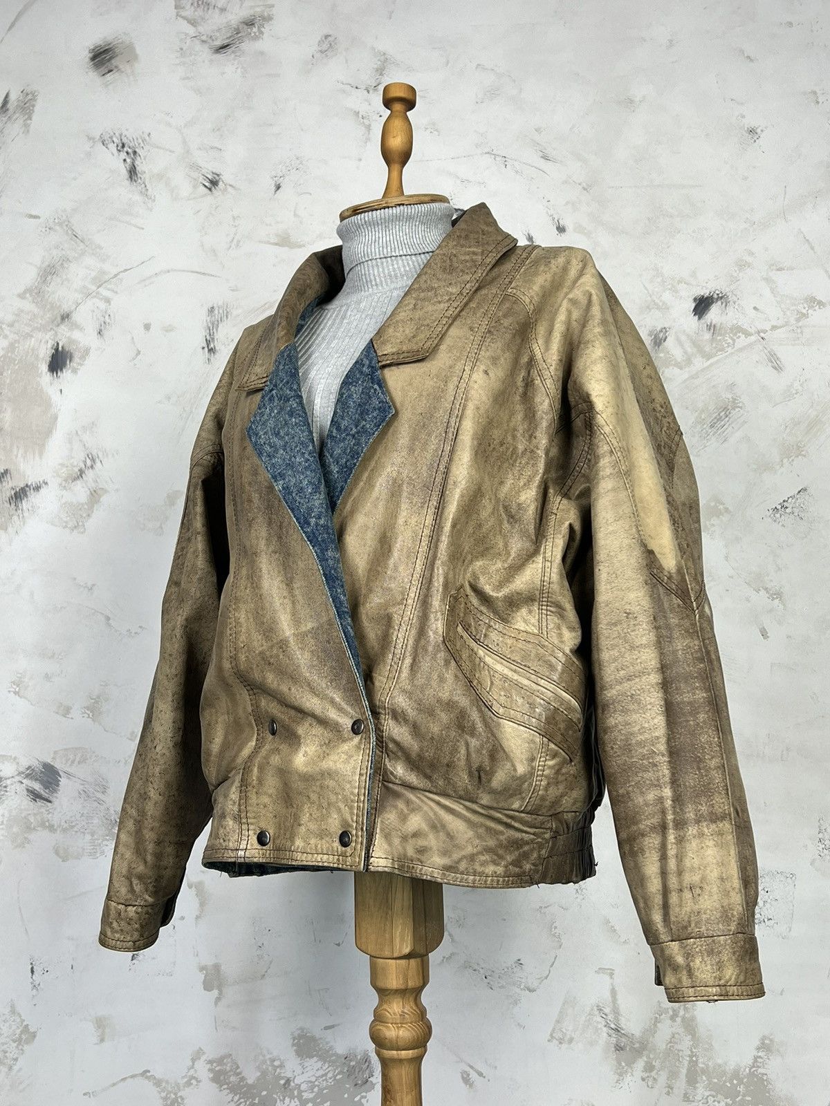 Vintage Vintage Reversible Leather Denim Bomber Jacket Size L - XL Size L / US 10 / IT 46 - 2 Thumbnail