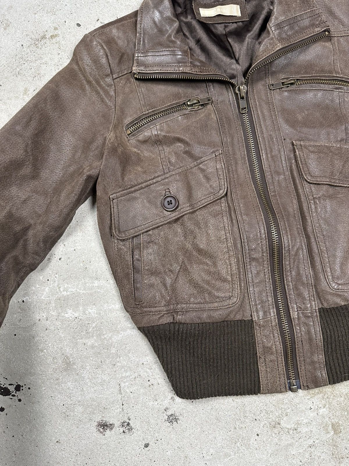 Vintage Vintage Y2K Brown Cropped Leather Utility Bomber Jacket Fly Size US S / EU 44-46 / 1 - 6 Thumbnail