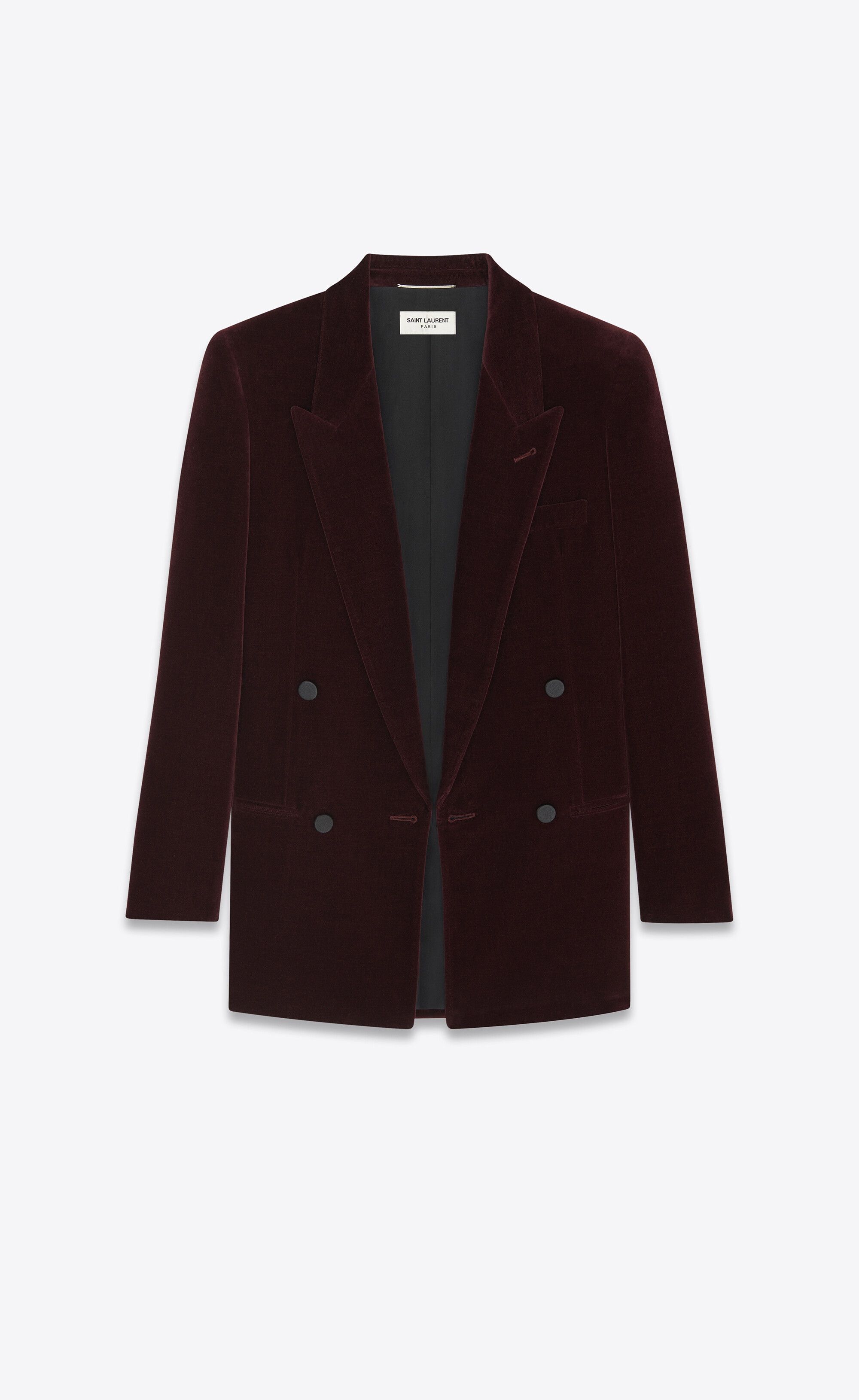 Saint Laurent Paris o1s1wg111224 Double-Breasted Jacket Cotton Velvet Burgundy Size US M / EU 48-50 / 2 - 1 Thumbnail