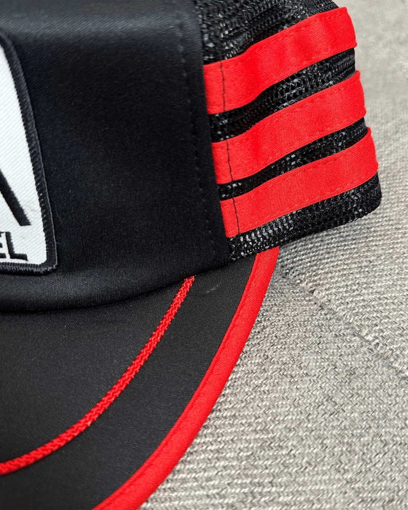 Vintage Vintage Titan Steel Patch Striped Black/Red Trucker Hat Size ONE SIZE - 8 Thumbnail
