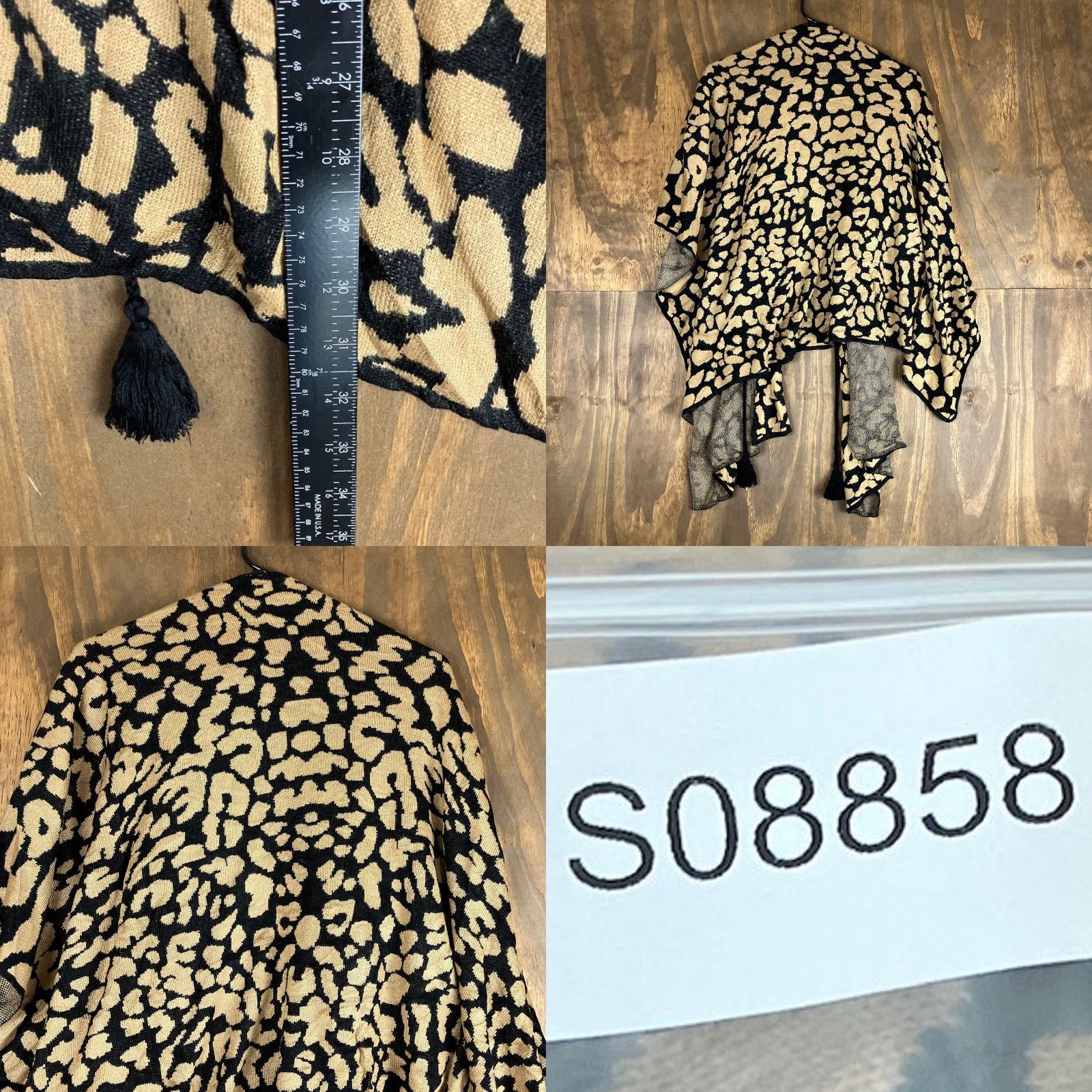 Vintage Travelers by Chico's Chicos Sweater Animal Print Tie Up Kimono Poncho L/XL Womens Short Sleeve Open Wrap - Tan, 0 Size L / US 10 / IT 46 - 8 Thumbnail