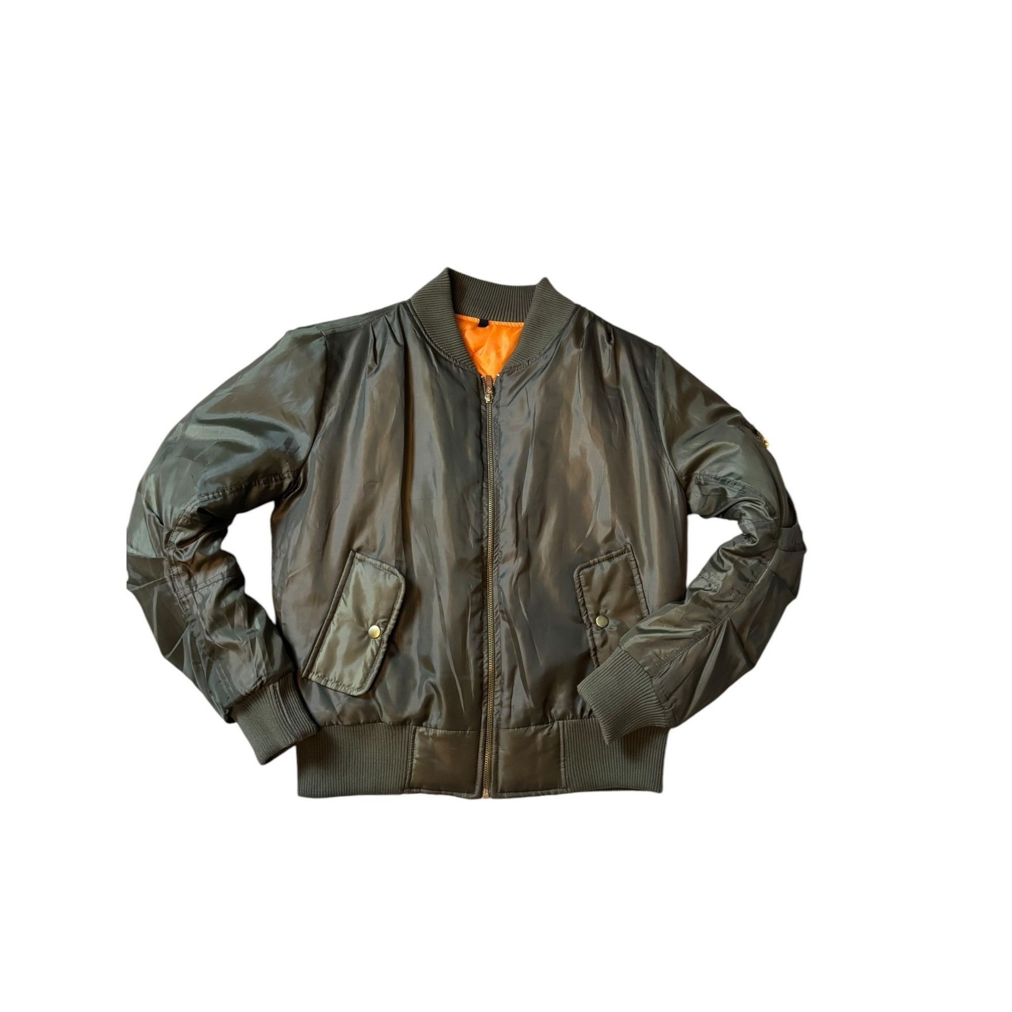 Other Vintage Olive Green Bomber Jacket With Orange Lining & Zip C Size US S / EU 44-46 / 1 - 1 Thumbnail