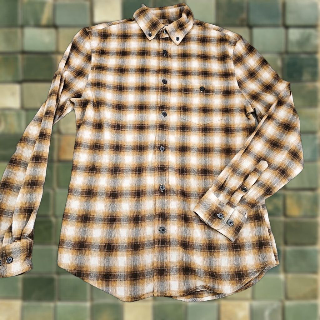 Express Express Shirt Mens XS Brown Plaid Knit Cotton Long Sleeve Button-Up Size US XS / EU 42 / 0 - 1 Thumbnail