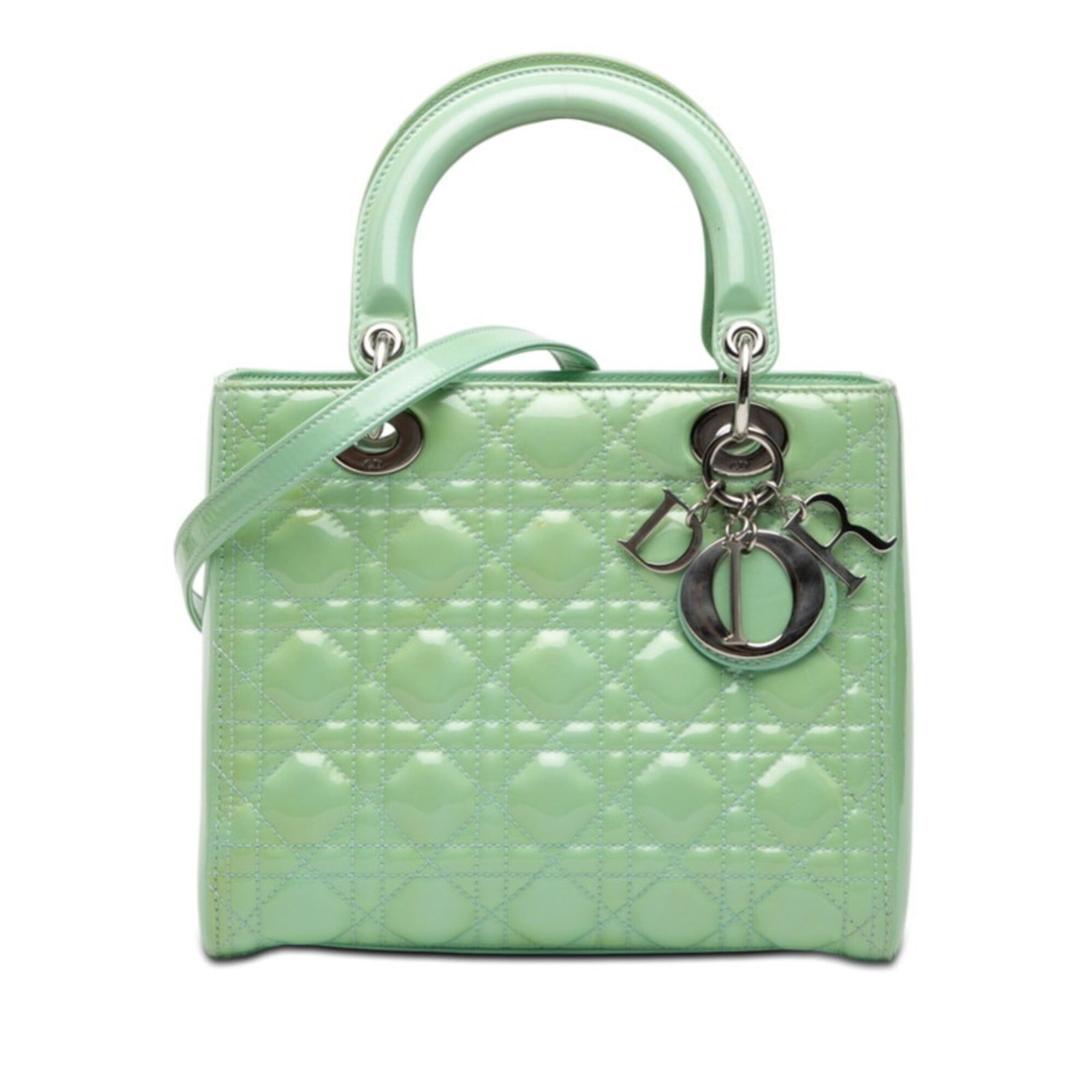 Dior Christian Dior Cannage Lady Medium Handbag Shoulder Bag 2-Way Mint Green Patent Leather Women's Size ONE SIZE - 1 Thumbnail