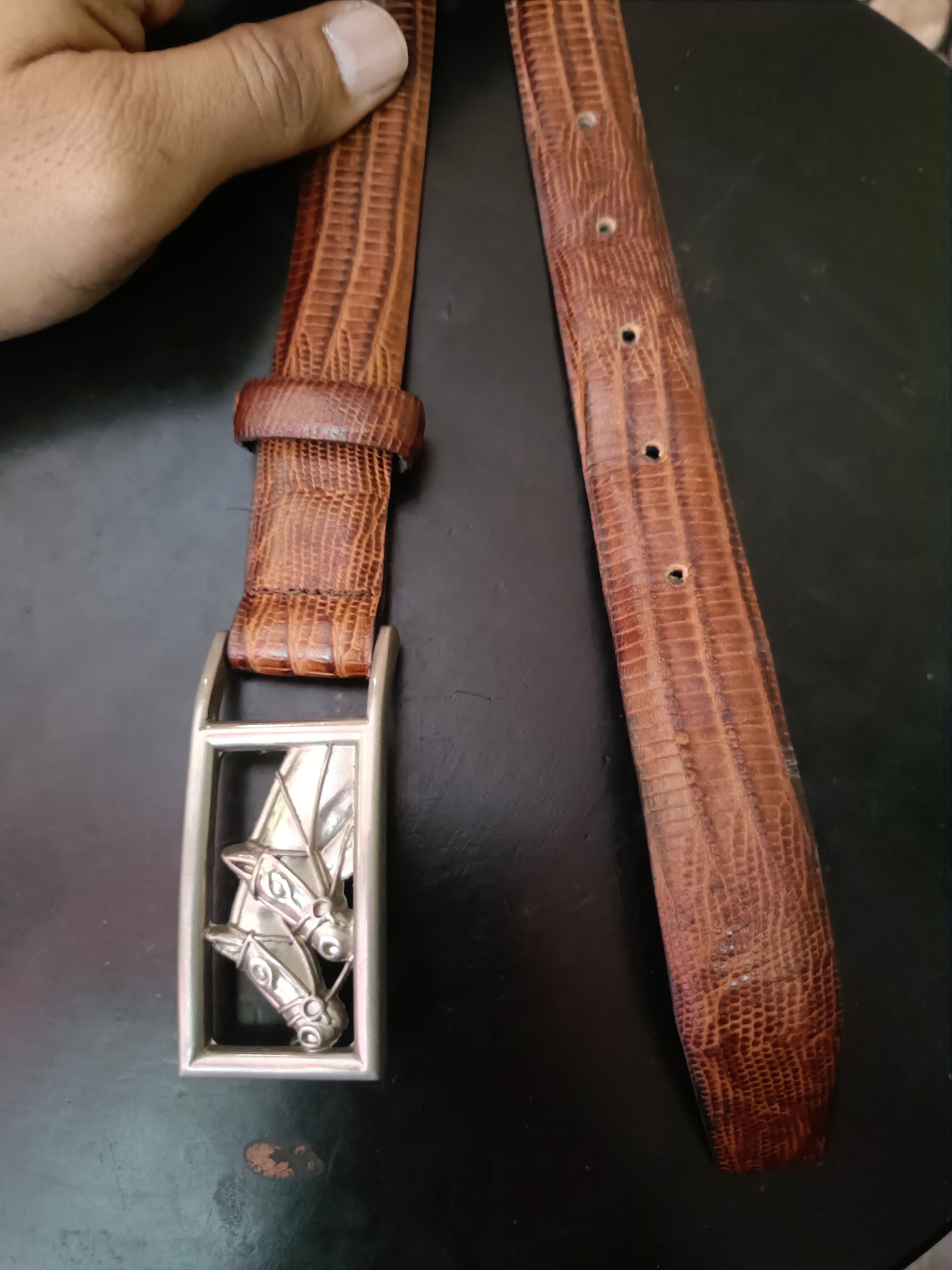 Leather Vintage Time postmodern horse buckle leather belt Size ONE SIZE - 2 Thumbnail