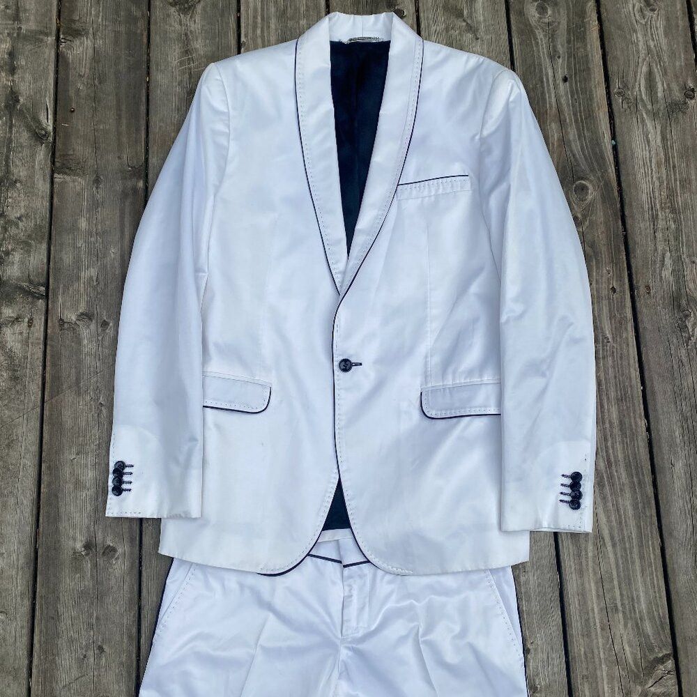 Dolce & Gabbana Dolce & Gabbana White Tuxedo Suit Jacket Wedding Suit & Pan Size 44R - 1 Thumbnail