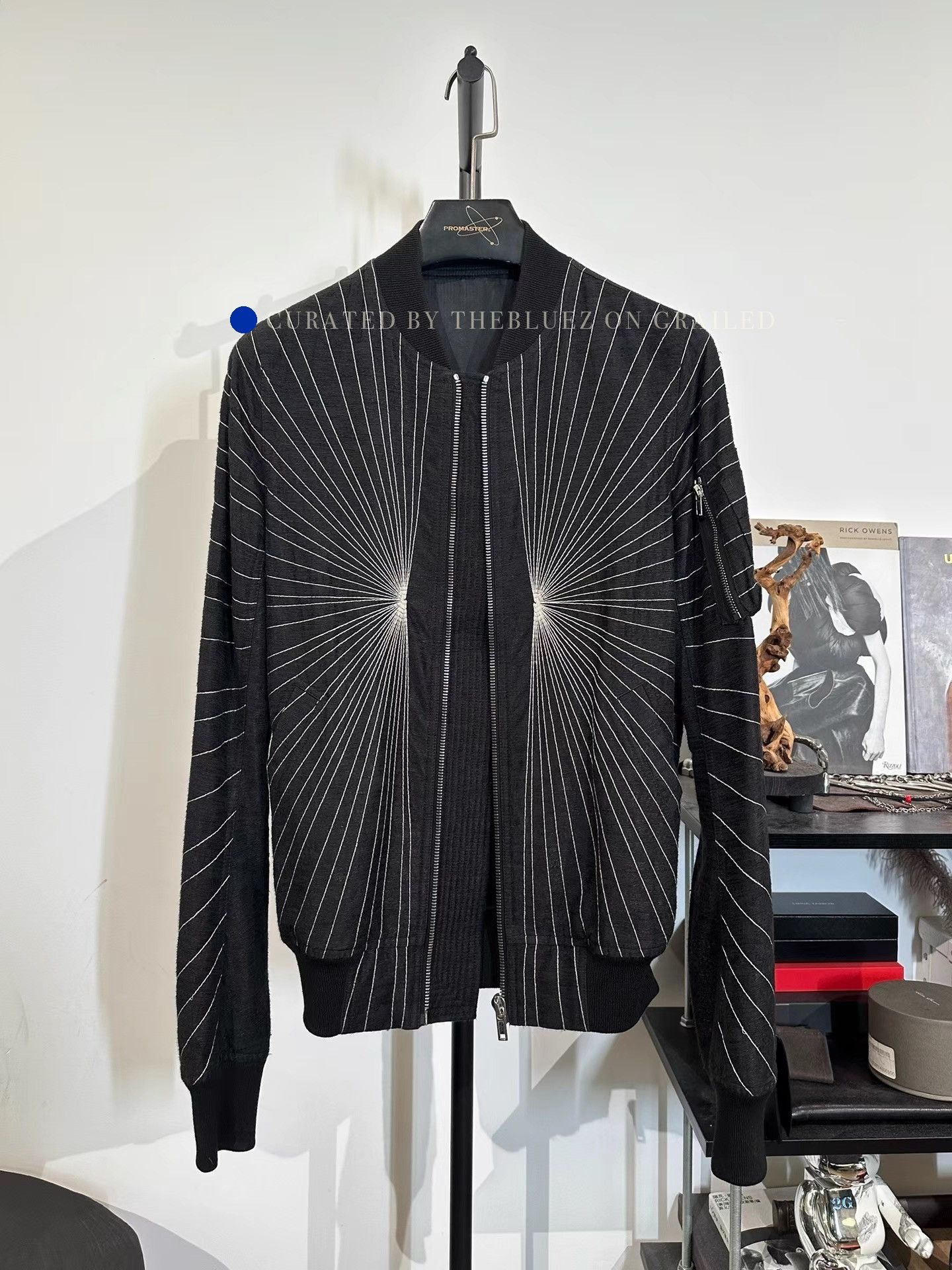 Rick Owens Black Sunburst Stripe Bomber Jacket Size US S / EU 44-46 / 1 - 1 Thumbnail