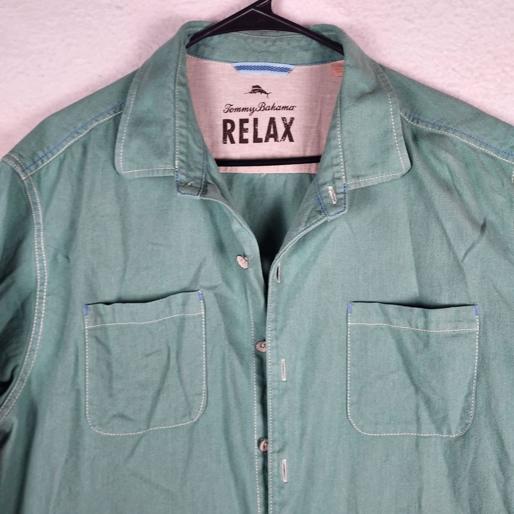Tommy Bahama Tommy Bahama Relax Button-Up Shirt XL Green Cotton Long Sleeve with Pockets Men Size US XL / EU 56 / 4 - 3 Thumbnail