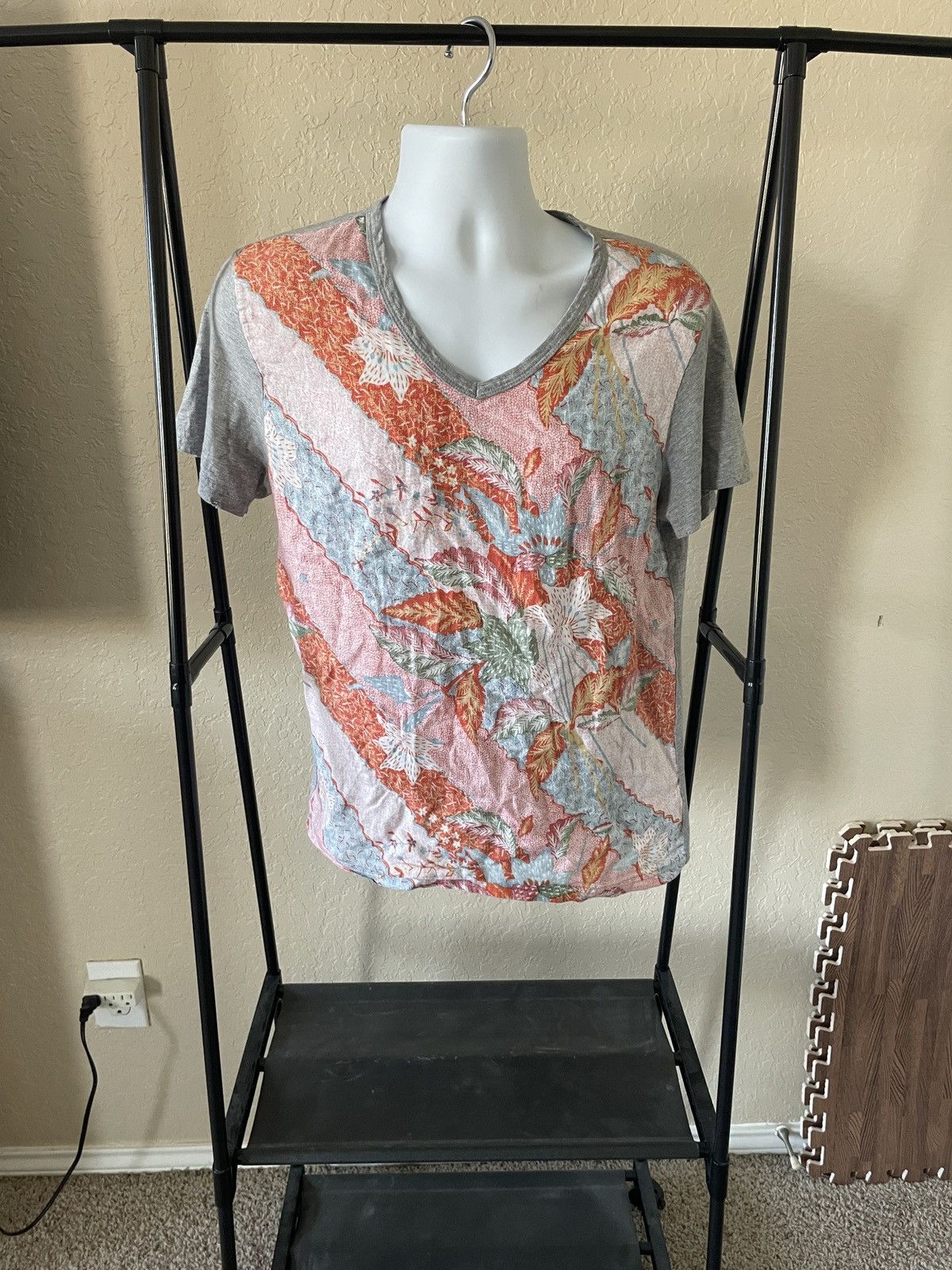 Desigual Floral V neck Linen Cotton blend tee Size US L / EU 52-54 / 3 - 1 Thumbnail