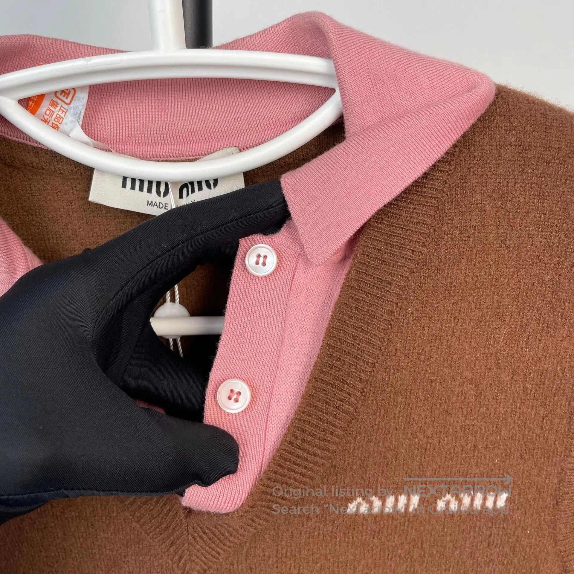 Miu Miu Miu Miu Coffee and pink color block short-sleeve knit polo Size XS / US 0-2 / IT 36-38 - 3 Thumbnail