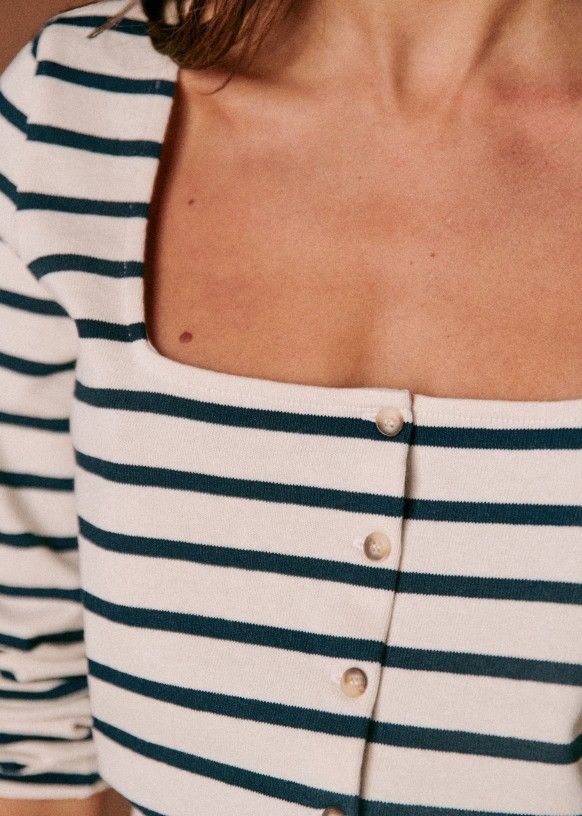 Sezane SEZANE Linea Mariniere Ecru Navy Cotton Cardigan Size S Size S / US 4 / IT 40 - 3 Thumbnail