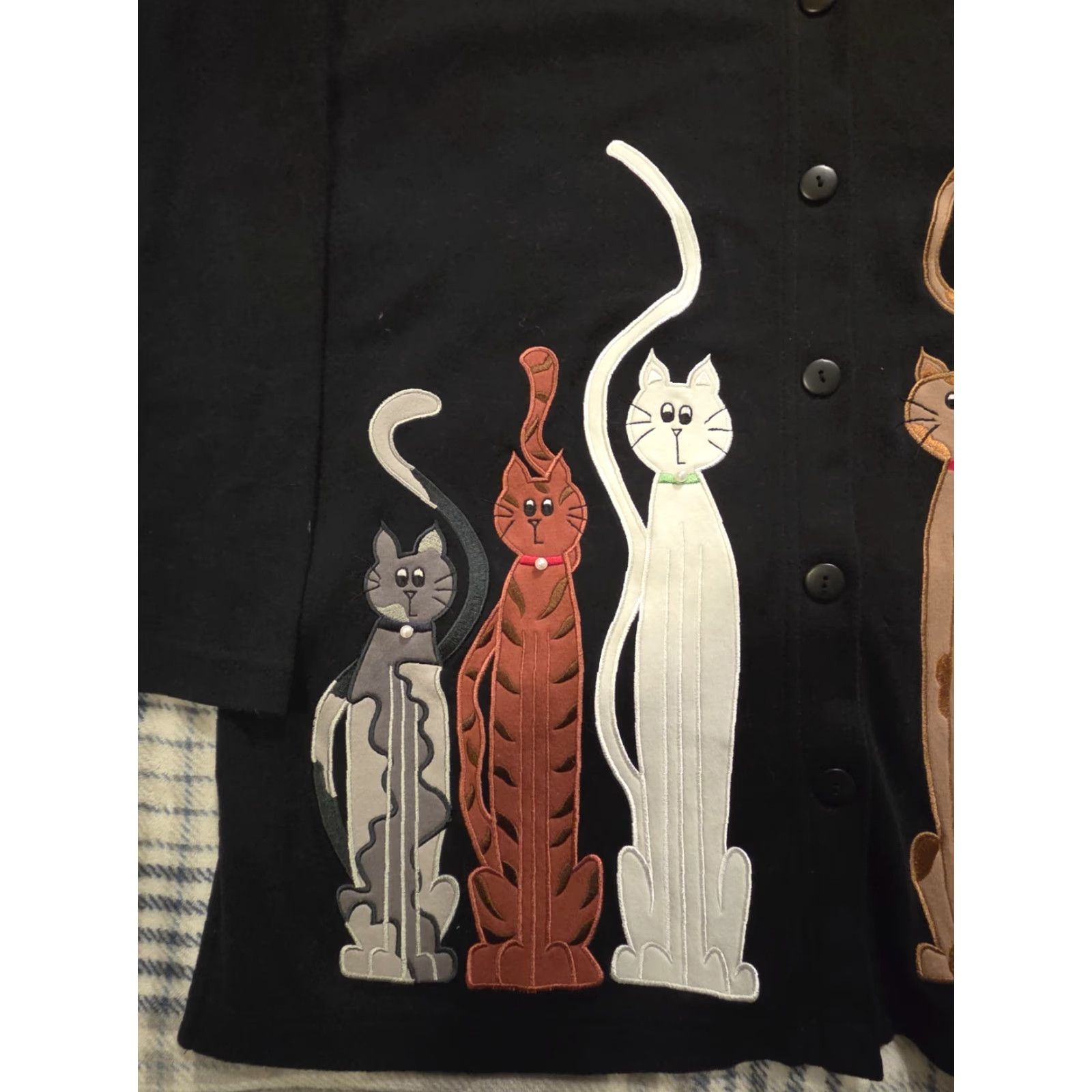 Vintage Bechamel Shirt Long Sleeve Button-Up Embroidered Cats Black Womens Large Size L / US 10 / IT 46 - 5 Thumbnail
