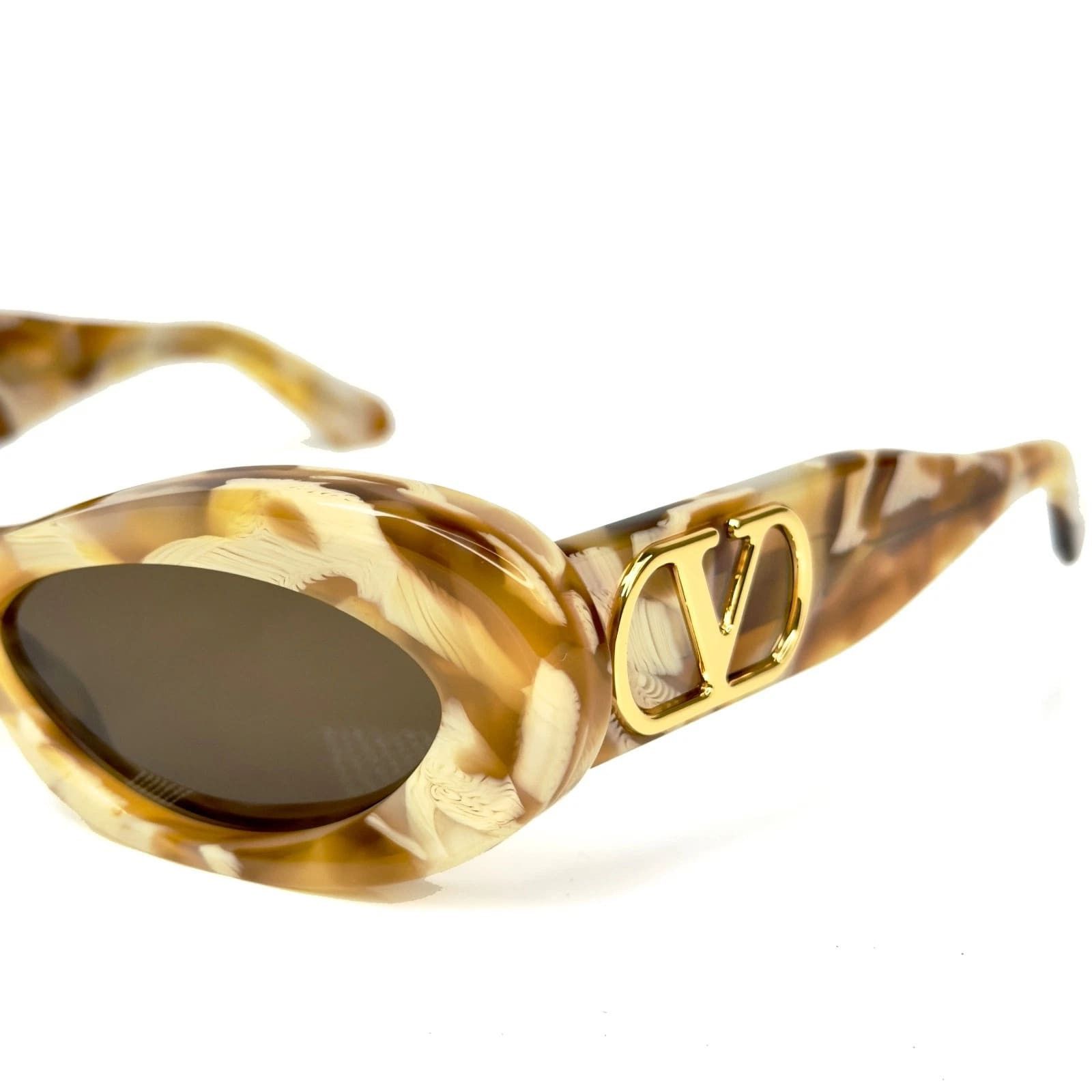 Valentino VALENTINO VLS178 Marble Gold Narrow Oval VLS 178D Sunglasses Size ONE SIZE - 8 Thumbnail
