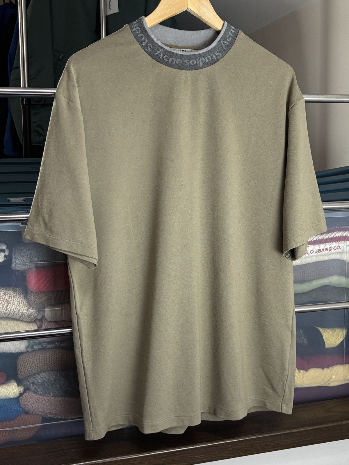 Acne Studios Acne Studios Green Olive Collar Logo Oversize Rare T-Shirt Size US S / EU 44-46 / 1 - 2 Thumbnail