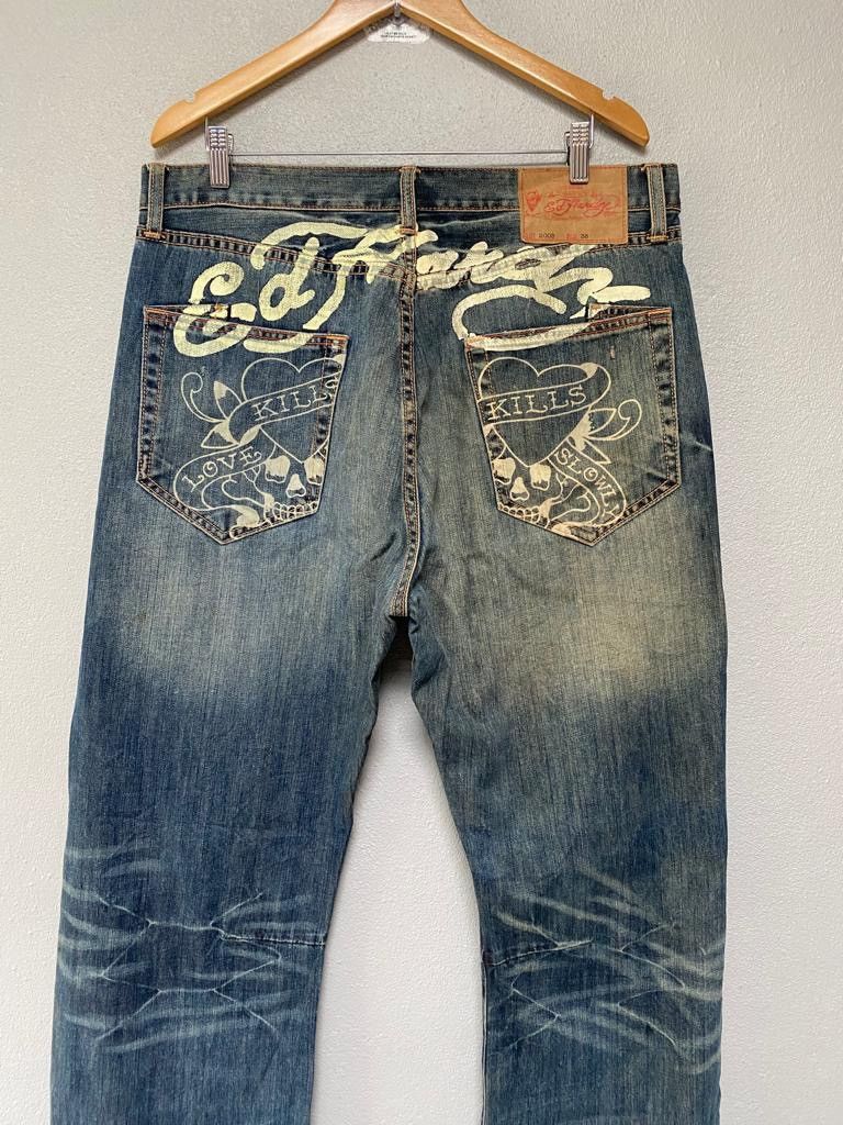 Christian Audigier × Ed Hardy × If Six Was Nine Ed Hardy baggy jeans big logo paint Size US 37 - 3 Thumbnail
