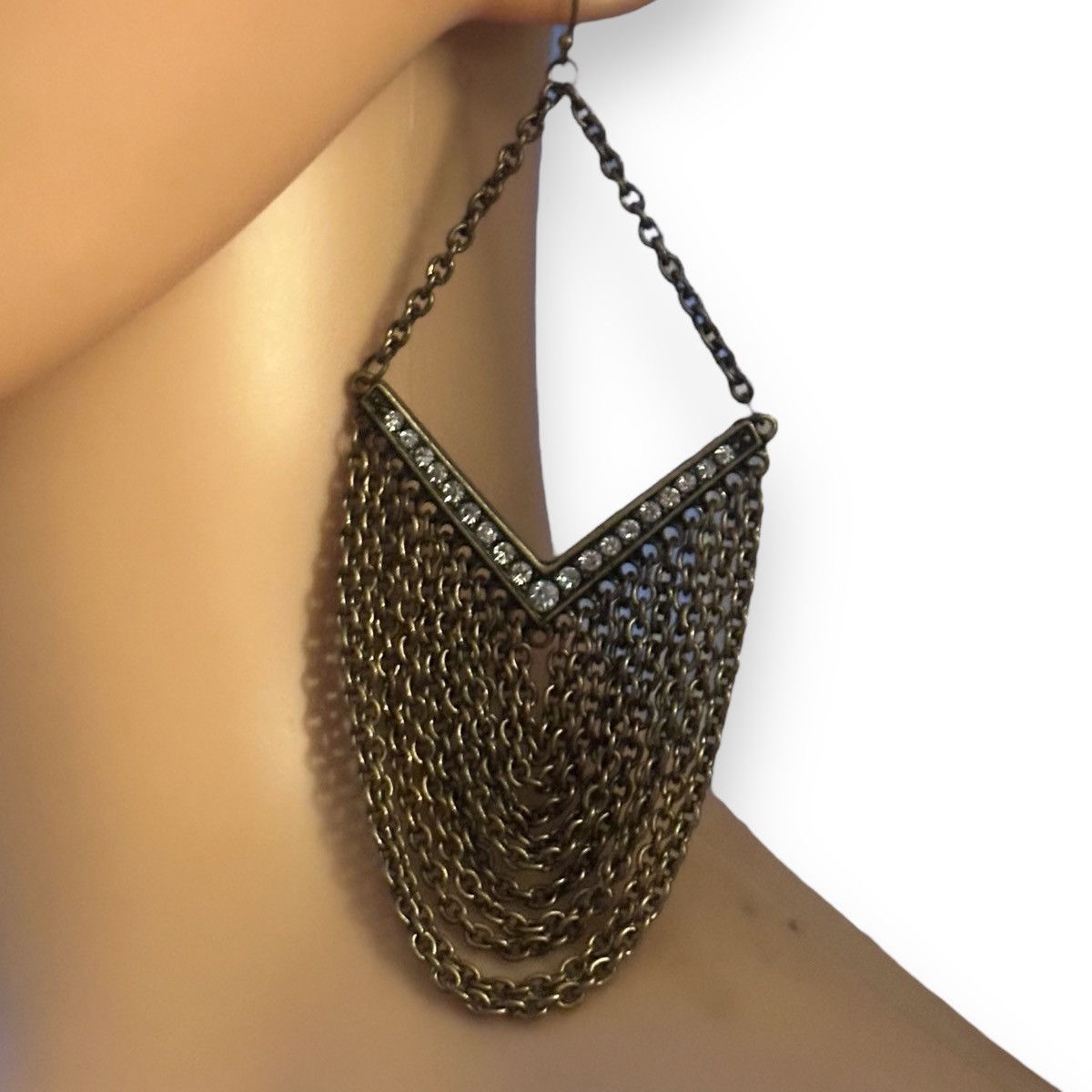 Other Bronze tone rhinestone chevron chain earrings Size ONE SIZE - 2 Thumbnail