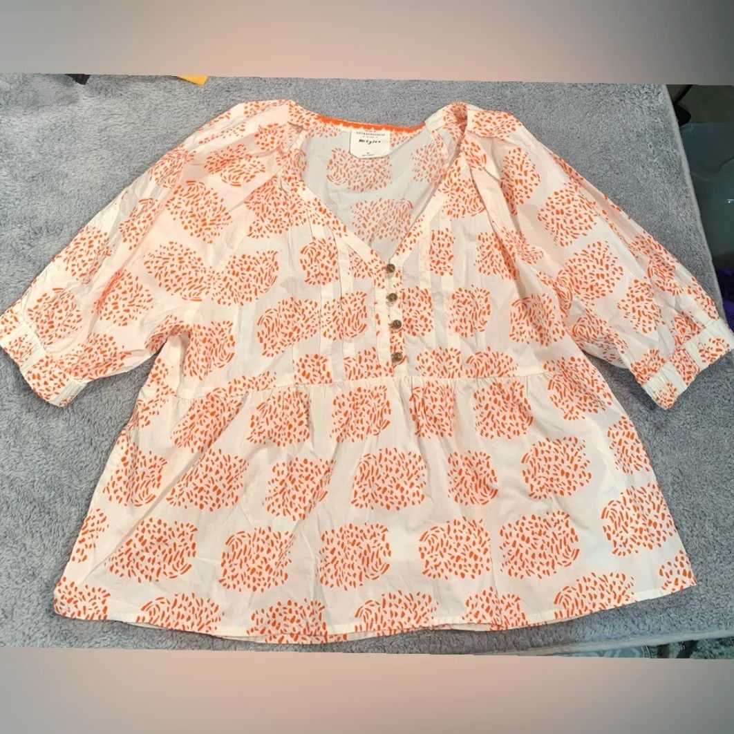 Anthropologie Anthropologie Blouse Orange Woman PP Petites White and Orange SP Moglea The art of Anthropologie Size XXS / US 00 / IT 34 - 2 Thumbnail