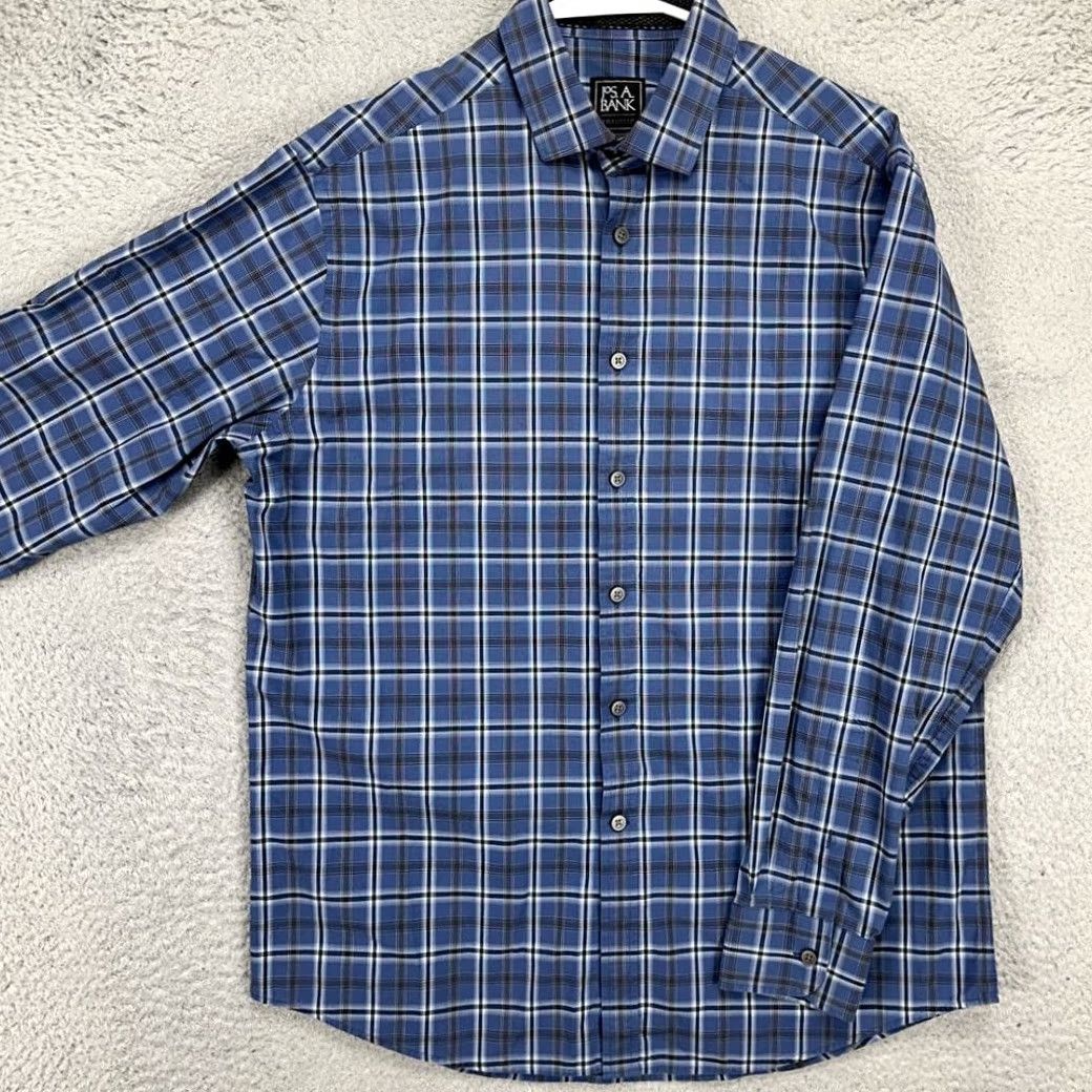 Jos. A. Bank Jos. A. Bank Traveler Travel Tech Shirt Men Medium Blue Plaid Tailored Button Up Size US M / EU 48-50 / 2 - 2 Thumbnail