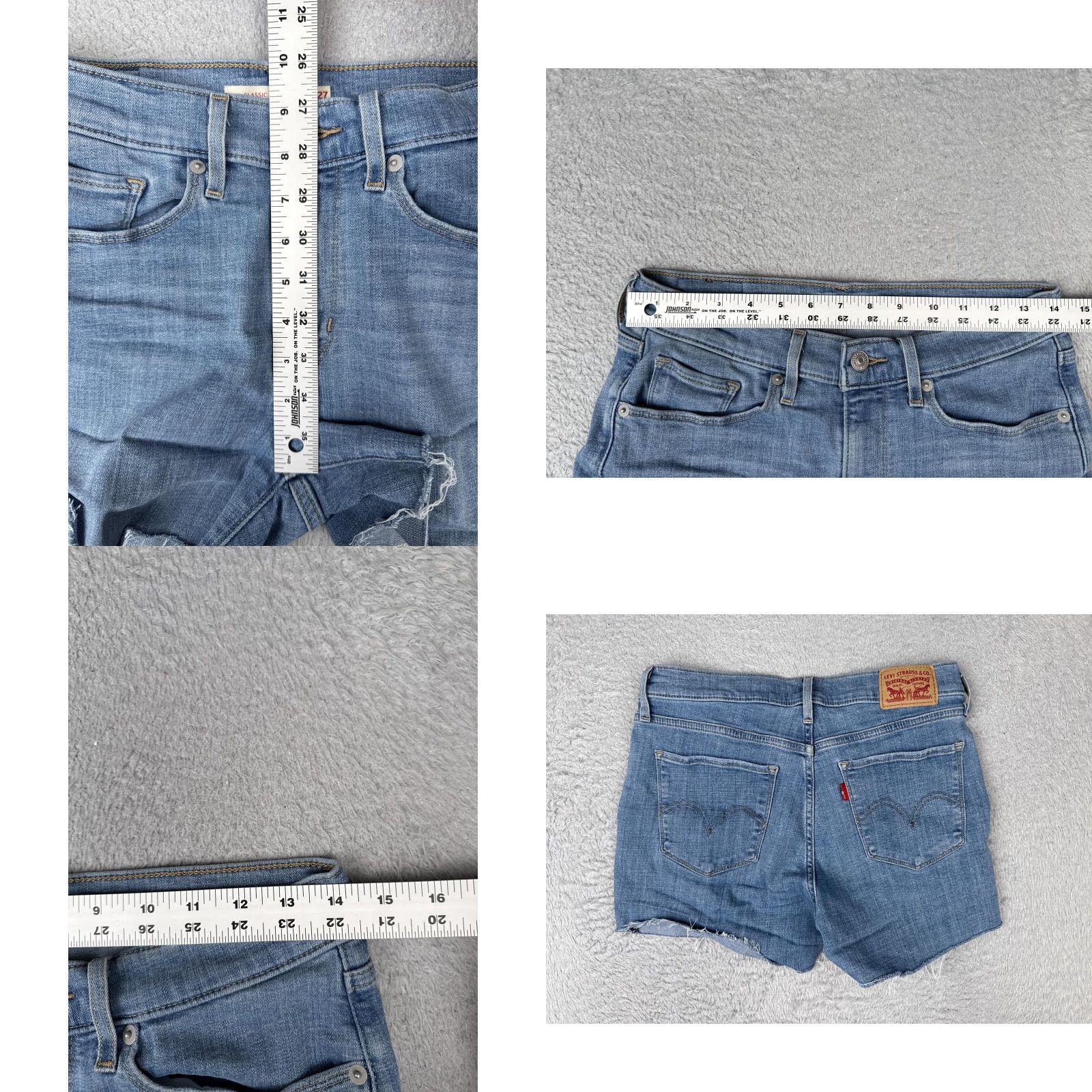 Levi's Levi's Women's Classic Straight Jean Shorts Blue Denim 27x3 Mid Rise 5-Pocket Cut-Off Raw Hem Zip Fly Button Closure Machine Washable Size 27" / US 4 / IT 40 - 9 Thumbnail