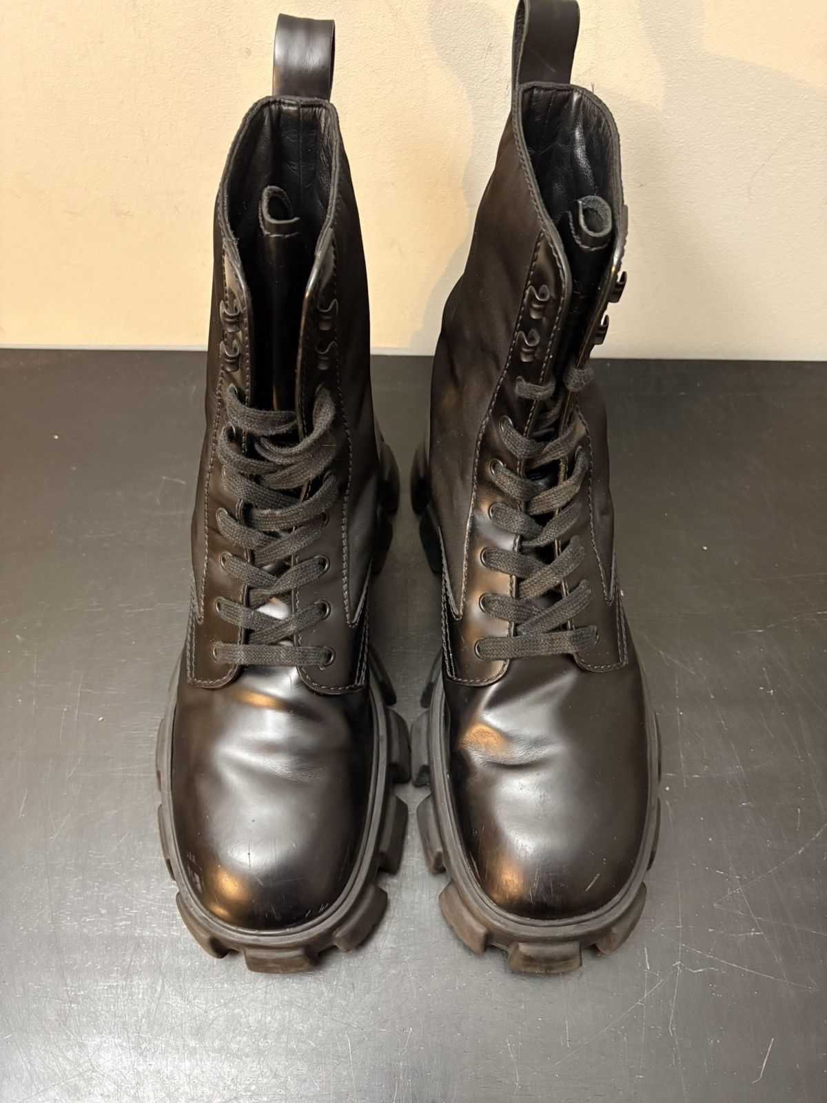 Prada Prada Re Nylon Monolith Pouch Combat Boots Black Size US 11 / EU 44 - 2 Thumbnail