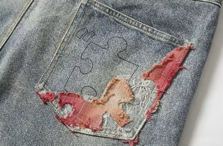 Vintage Patchwork Ripped Wide Leg Jeans Size US 28 / EU 44 - 9 Thumbnail