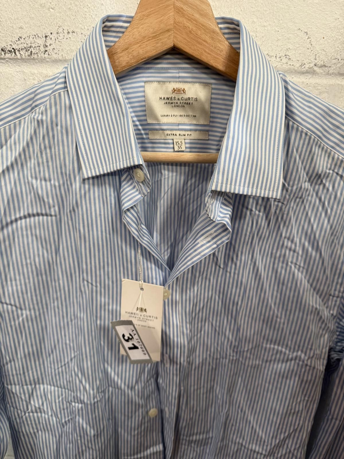 Hawes & Curtis Hames & Curtis Men's Blue and White Striped Dress Shirt Size Size US M / EU 48-50 / 2 - 2 Thumbnail