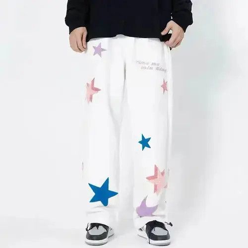 Japanese Brand × Vintage Street fashion white hip hop fluffy star sweatpants Size US 31 - 1 Thumbnail