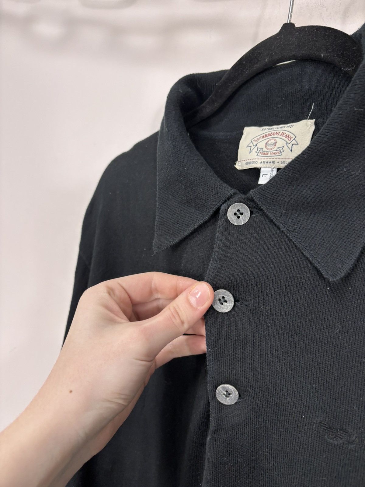 Armani Vintage Armani Jeans Men’s Black Long Sleeve Polo Shirt Size US L / EU 52-54 / 3 - 5 Thumbnail