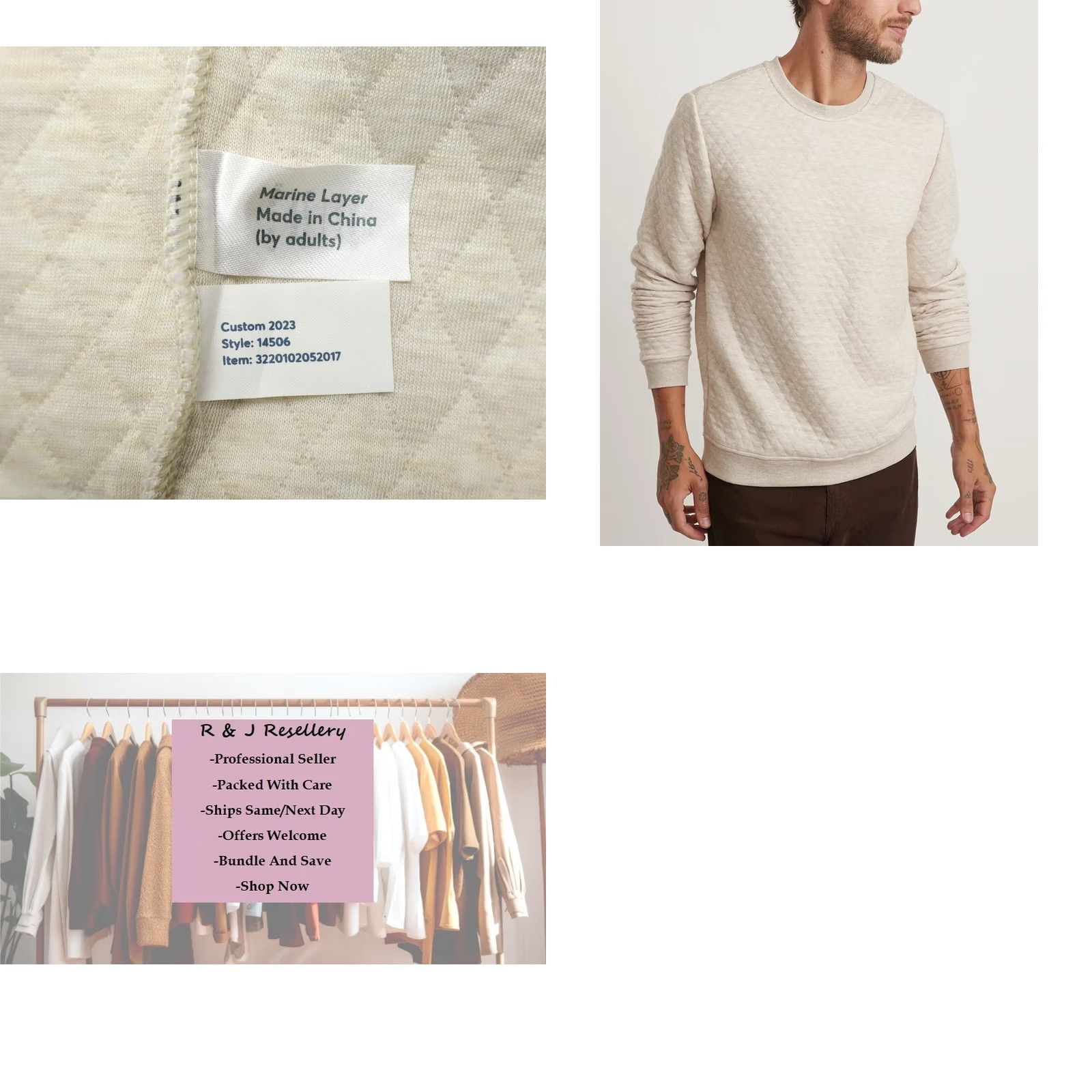 Marine Layer Marine Layer Sweatshirt MENS Crew Neck Quilted 4XL Beige Beige Heather polyester Rayon Machine Washable 28.5" Pit to Pit 31" Shoulder to Hem NEW Size US XXL / EU 58 / 5 - 8 Thumbnail