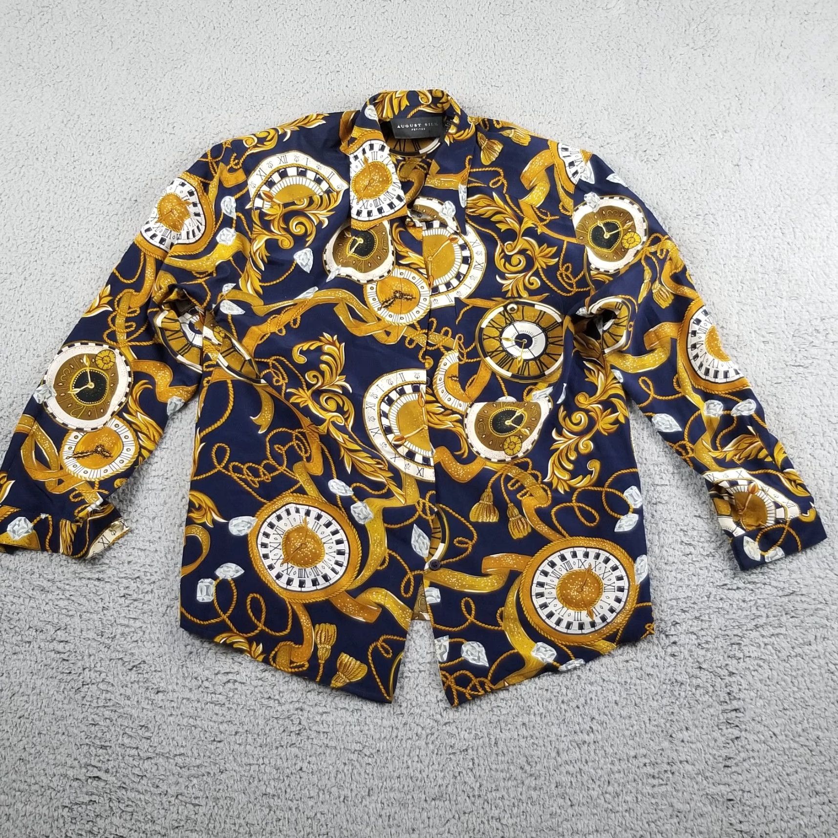 Vintage VINTAGE August Silk Bomber Jacket Geometric Clock Diamond Matching Shirt Blouse Medium Blue Unisex Adults PME-? Size M / US 6-8 / IT 42-44 - 2 Thumbnail