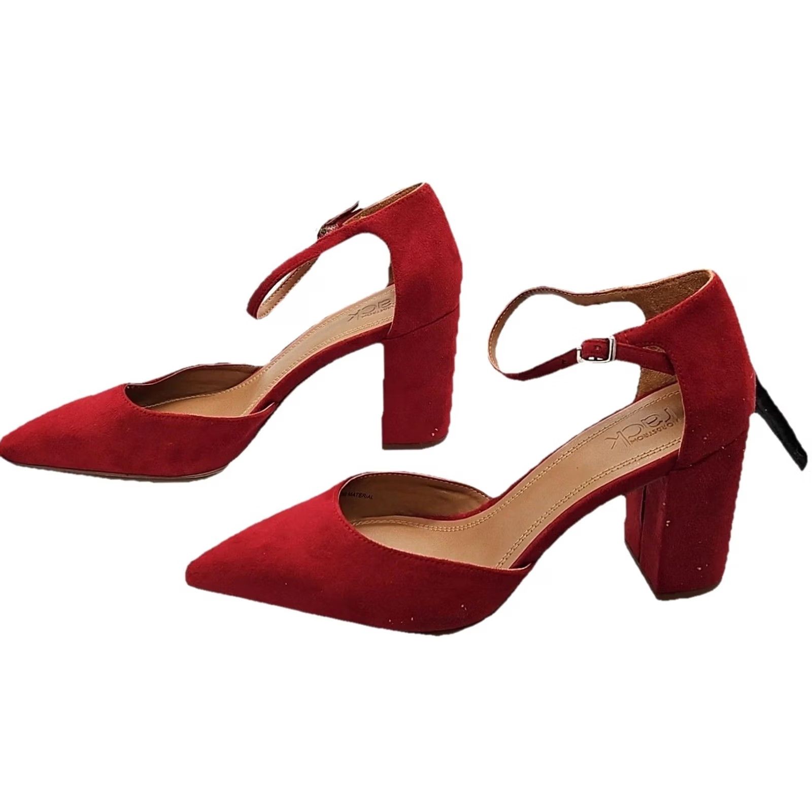 Vintage BP Korysha Red Suede Block Heel Pumps Womens 6.5 Ankle Strap Pointed Toe Heels Size US 7 / IT 37 - 6 Thumbnail