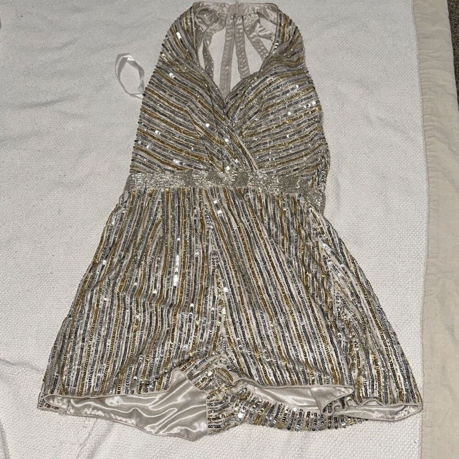 Other Mac Duggal Gold Sequin Halter Romper | Sz 4 Size 27" / US 4 / IT 40 - 2 Thumbnail