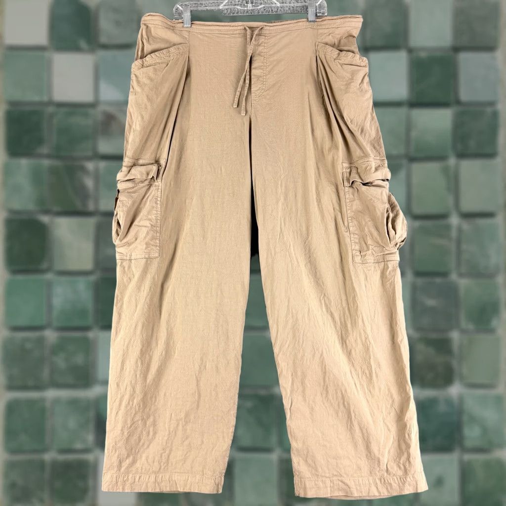 Athleta Athleta Cargo Pants Womens XL Tan Linen Blend Wide Leg Pockets 777370-00 Size 40" / US 18 - 1 Thumbnail