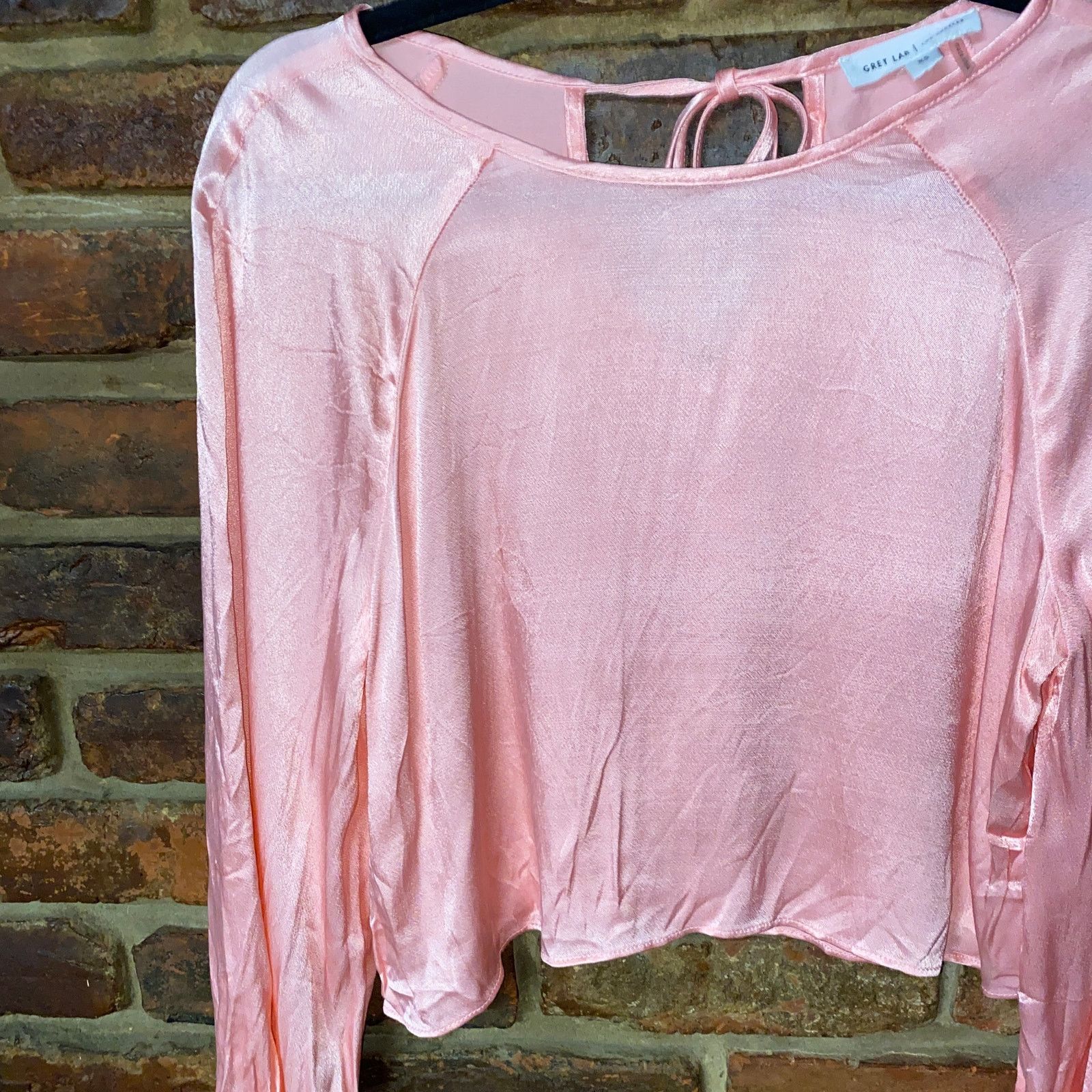 Other Grey Lab Pink Balloon Sleeve Tie-Back Crop Cropped Top XS Size XS / US 0-2 / IT 36-38 - 2 Thumbnail