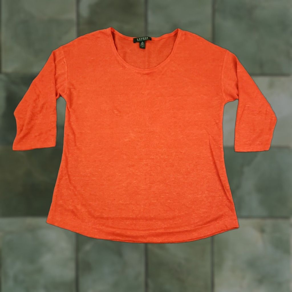Ralph Lauren Ralph Lauren Womens Medium Orange Linen Pullover Shirt 3/4 Sleeve Casual Size M / US 6-8 / IT 42-44 - 1 Thumbnail