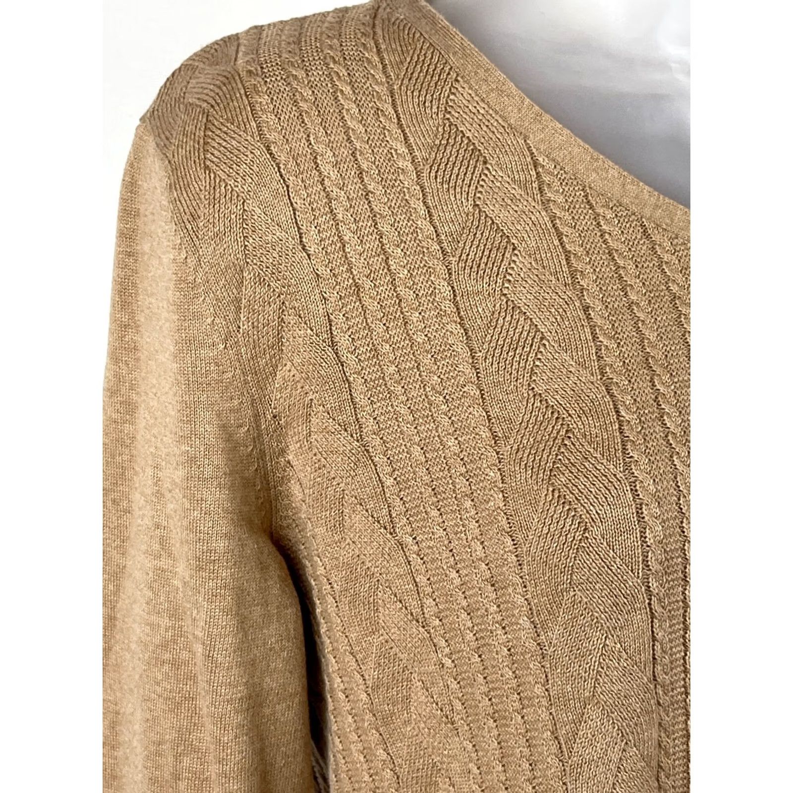 Talbots Talbots Womens Size Small Tan Cable Knit Pullover Sweater 100% Cotton V-Neck - Casual Shirt? Size S / US 4 / IT 40 - 3 Thumbnail